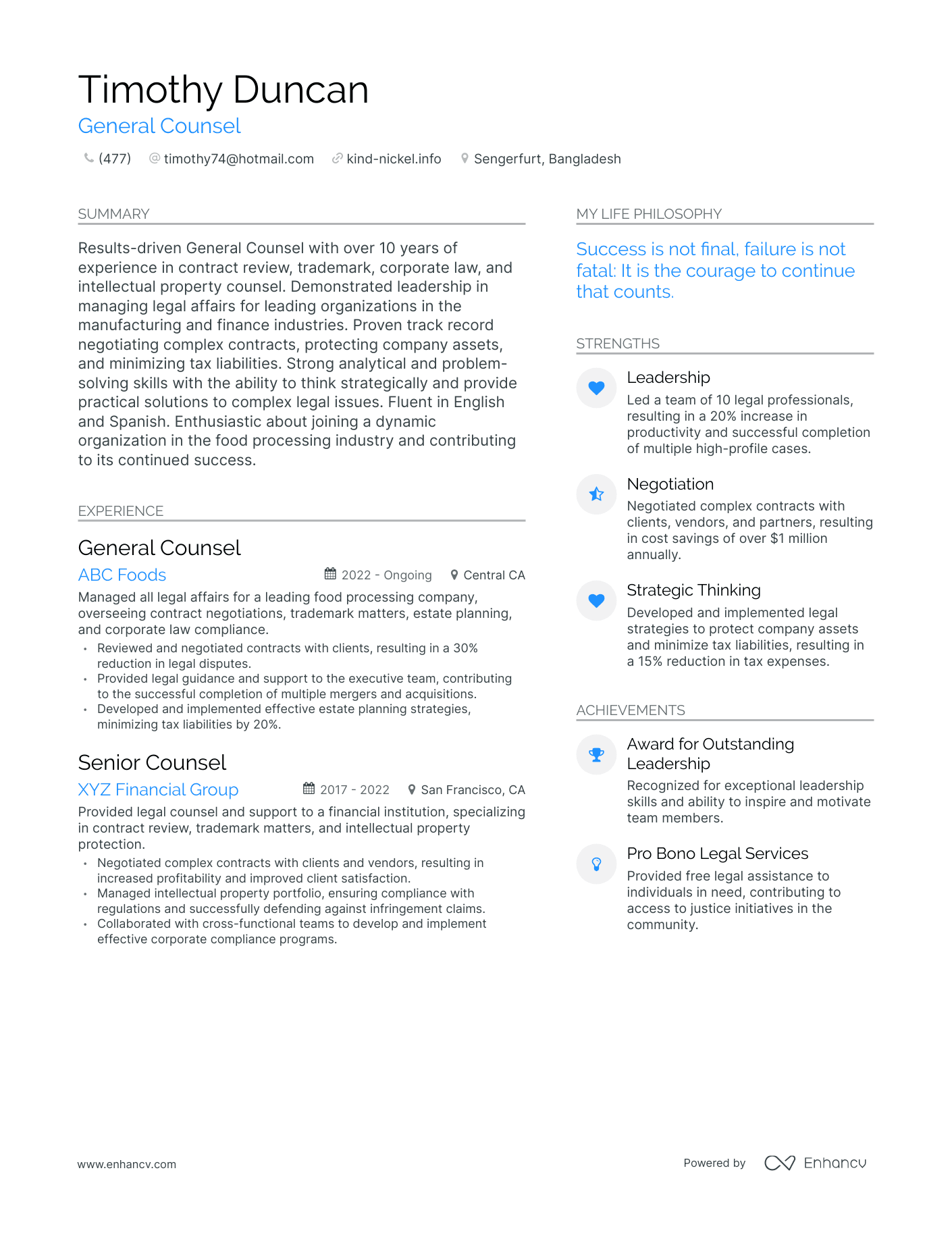 Modern General Counsel Resume Example