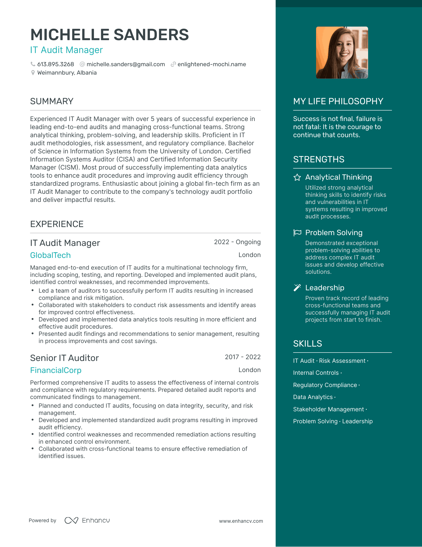 Modern IT Audit Manager Resume Example