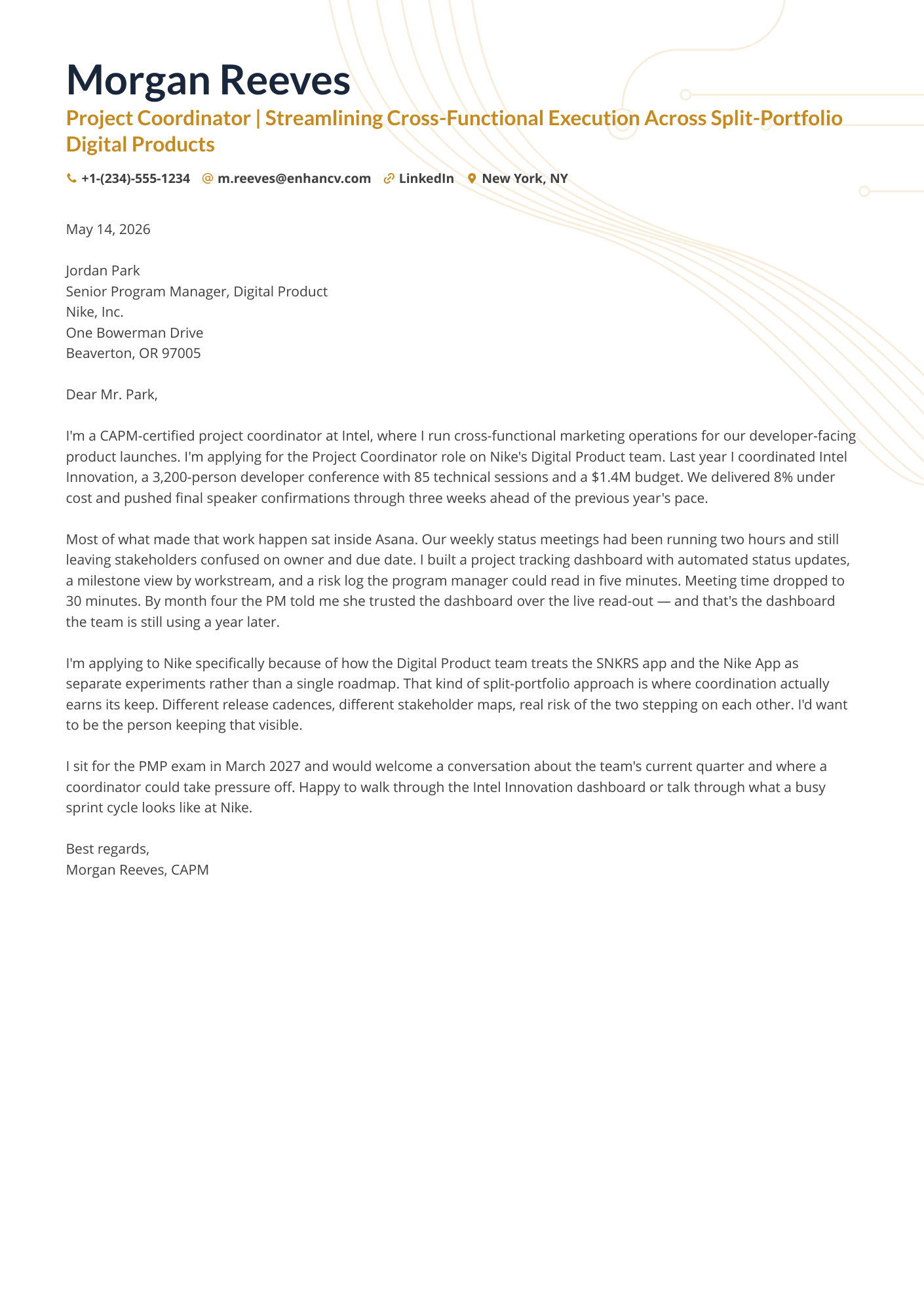 Project Coordinator cover letter
