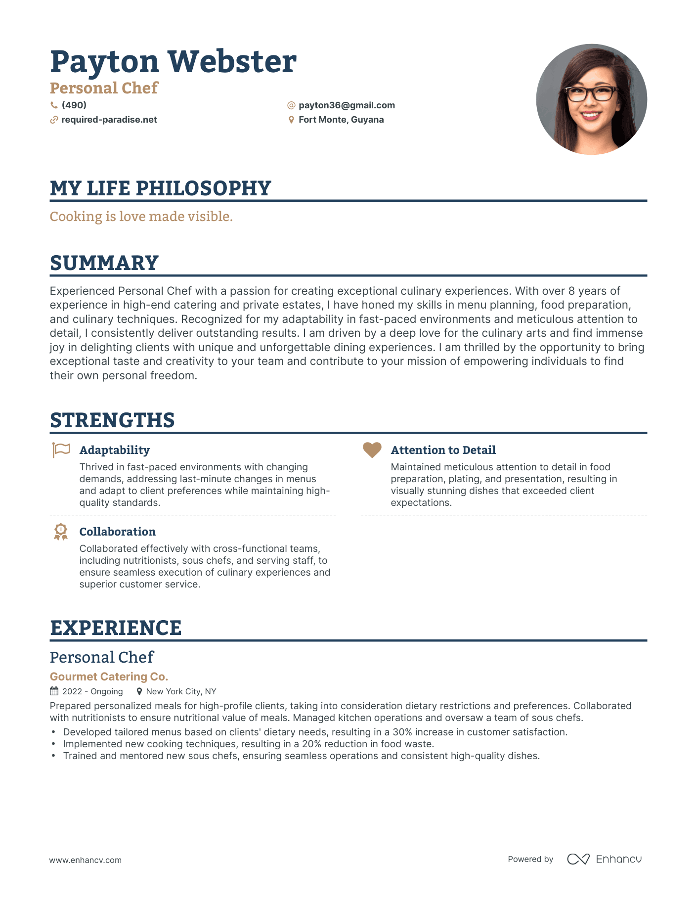 Creative Personal Chef Resume Example