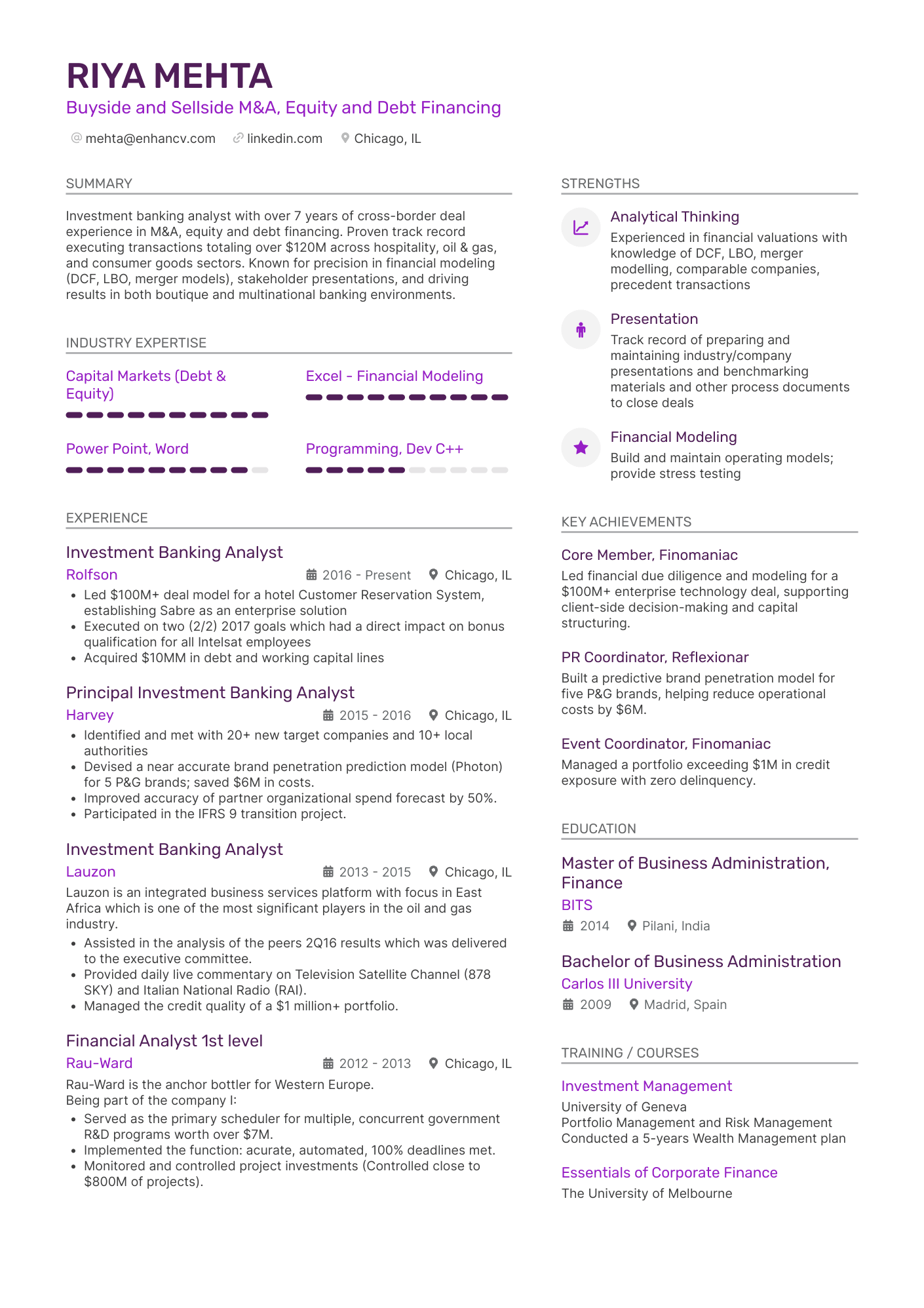 Investment Banking Analyst resume example
