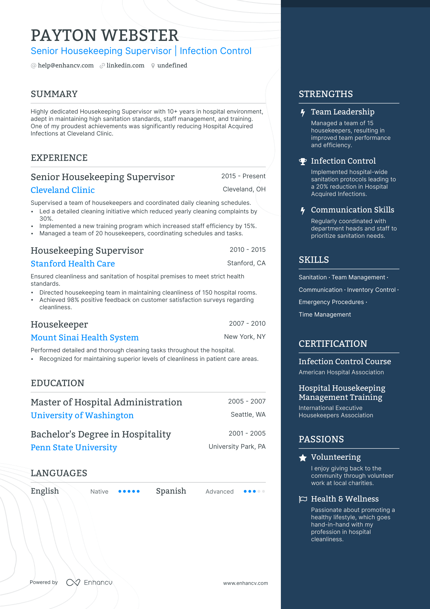 Hospital Housekeeping resume example