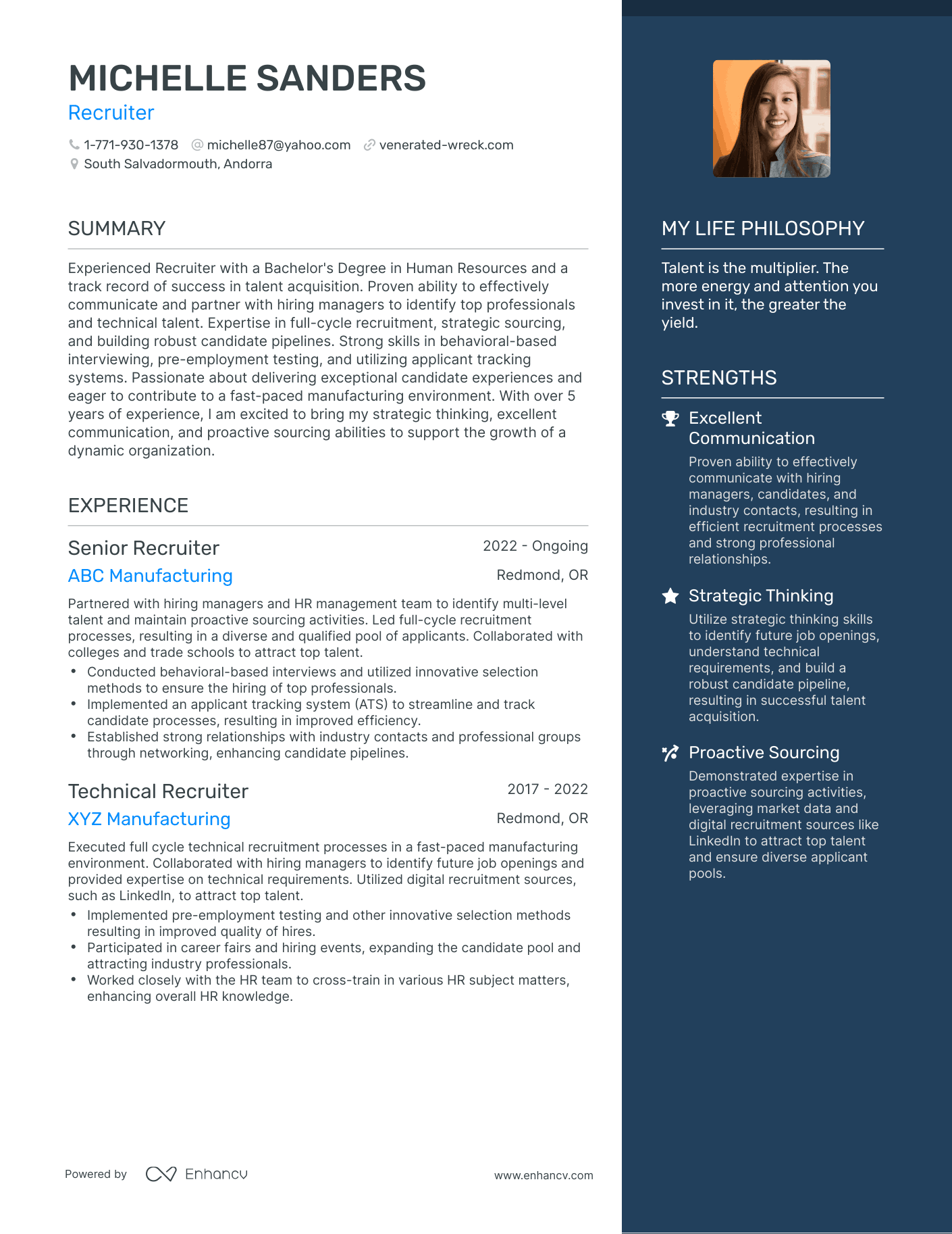 Modern Recruiter Resume Example