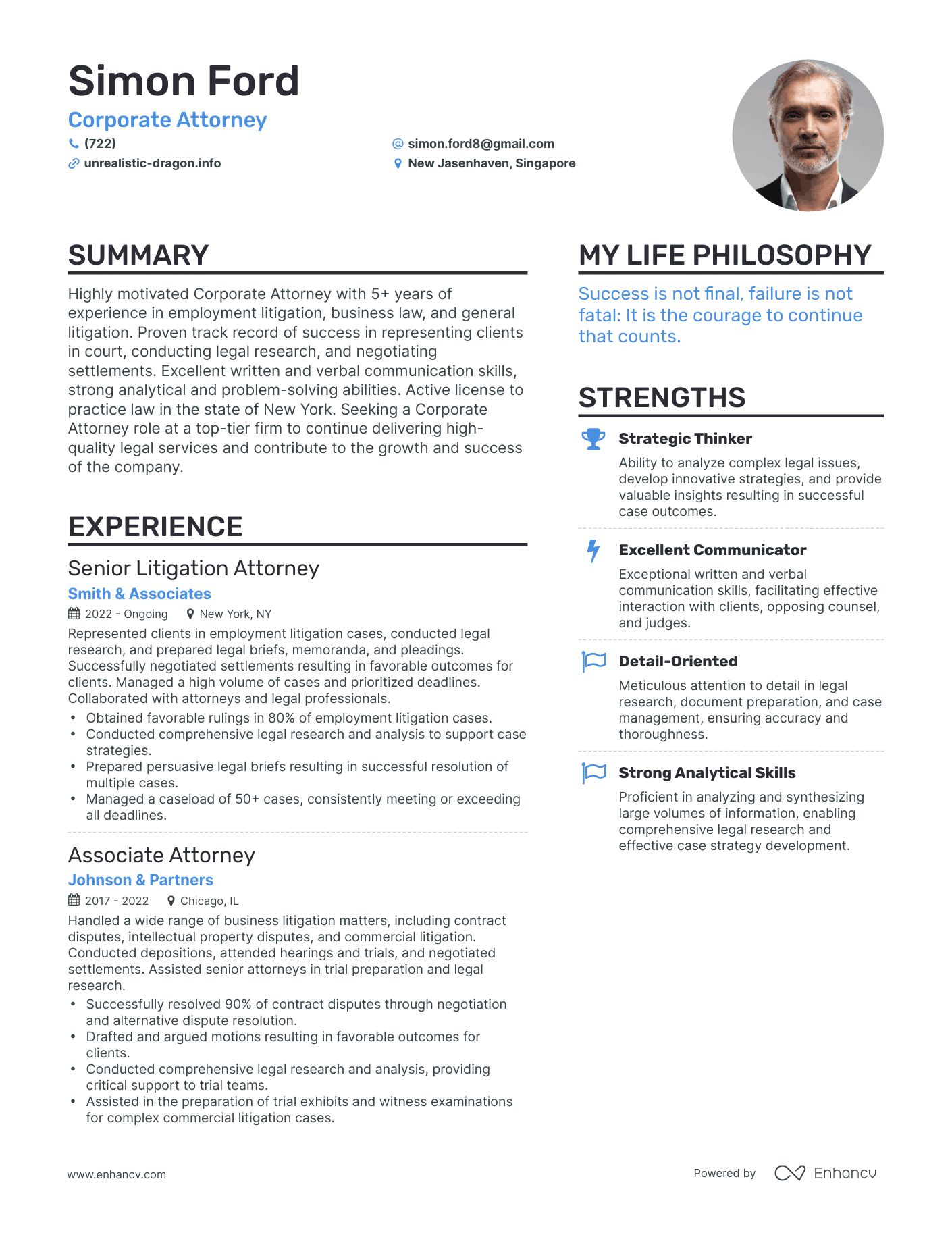 Corporate Attorney resume example