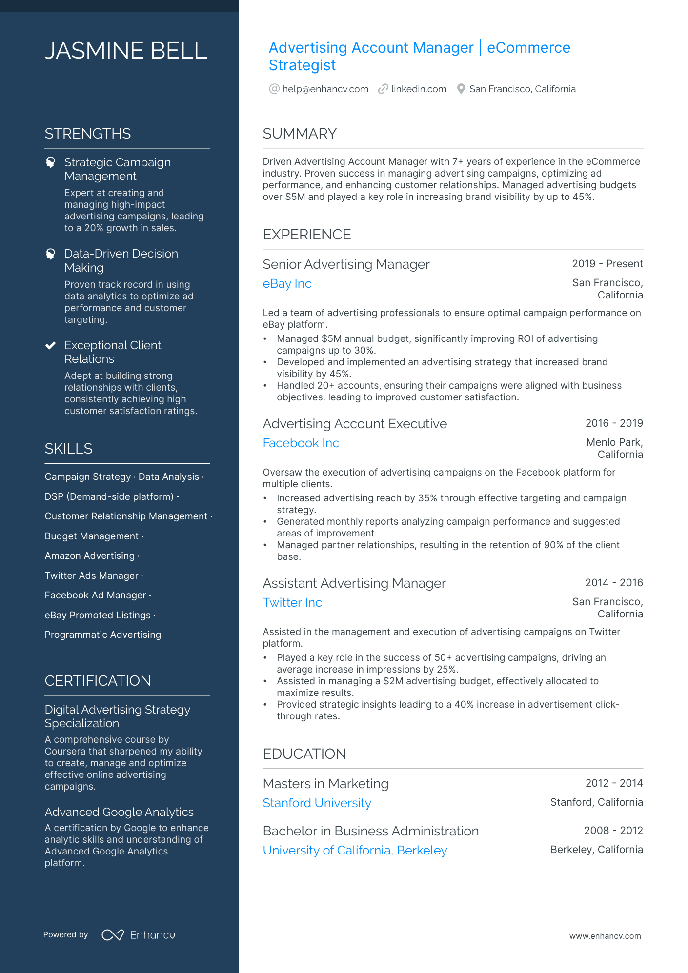 Advertising Manager resume example