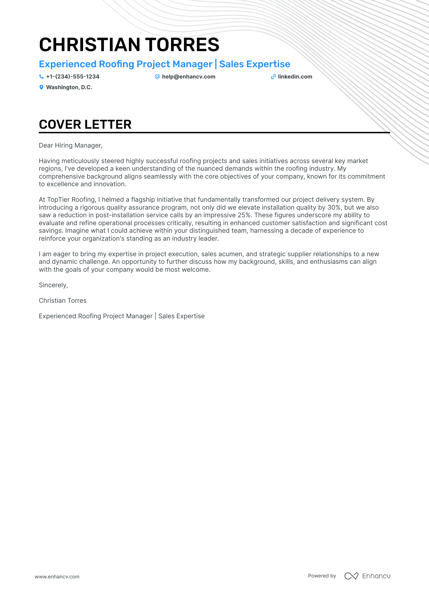 Roofing Project Manager cover letter