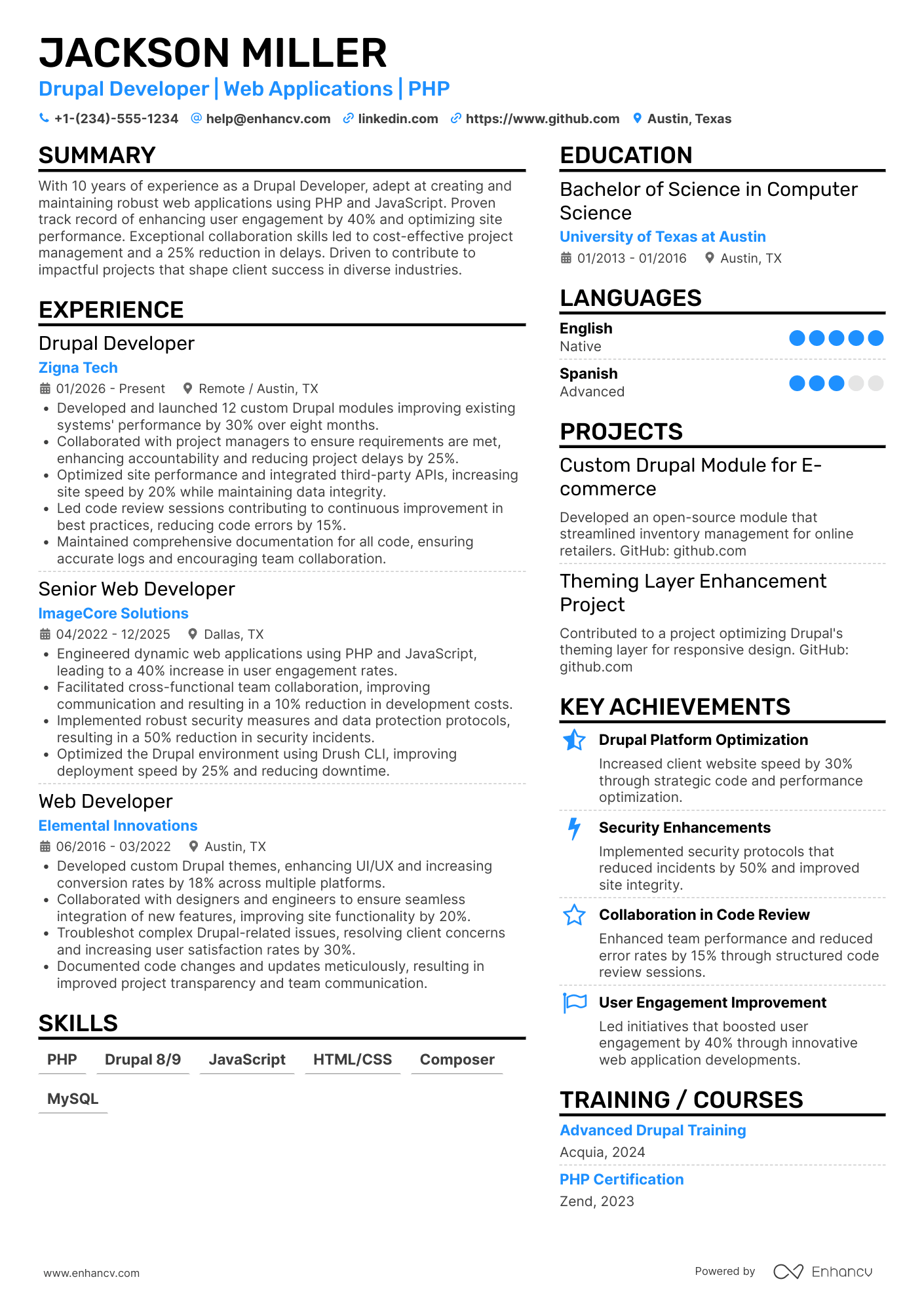 Drupal Developer resume example