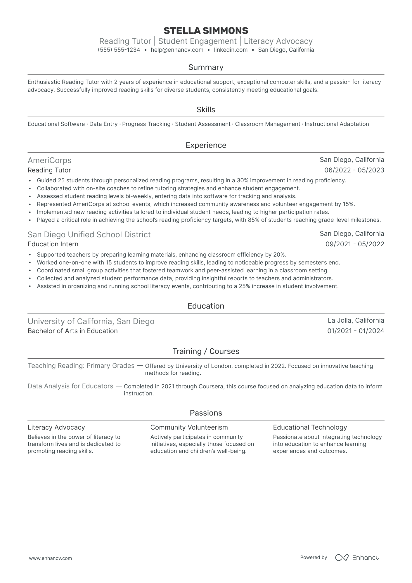 Senior Tutor resume example