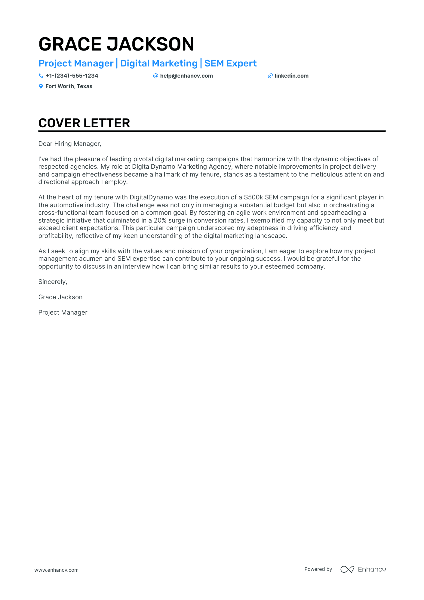 Freelance Project Manager cover letter