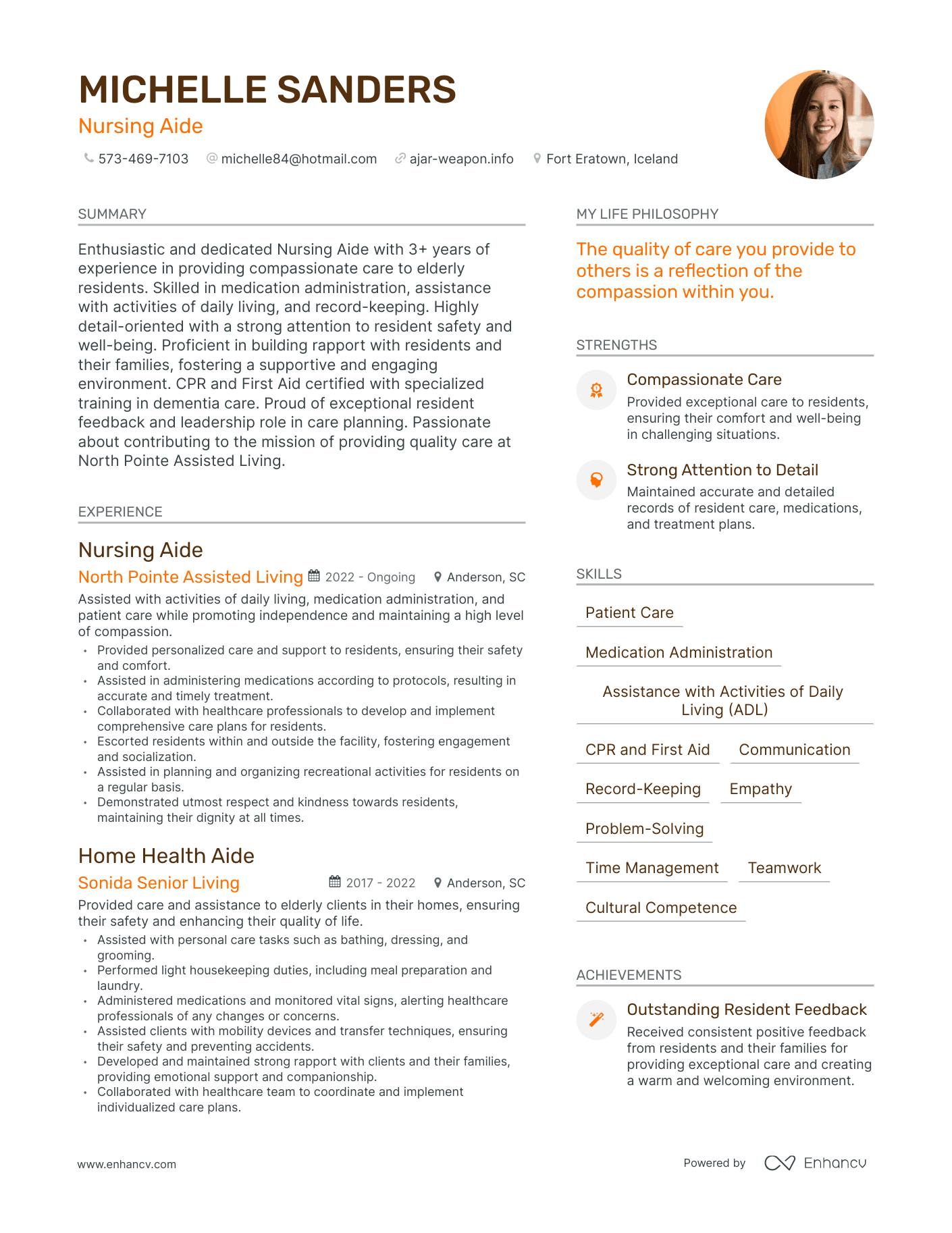 Nursing Aide resume example