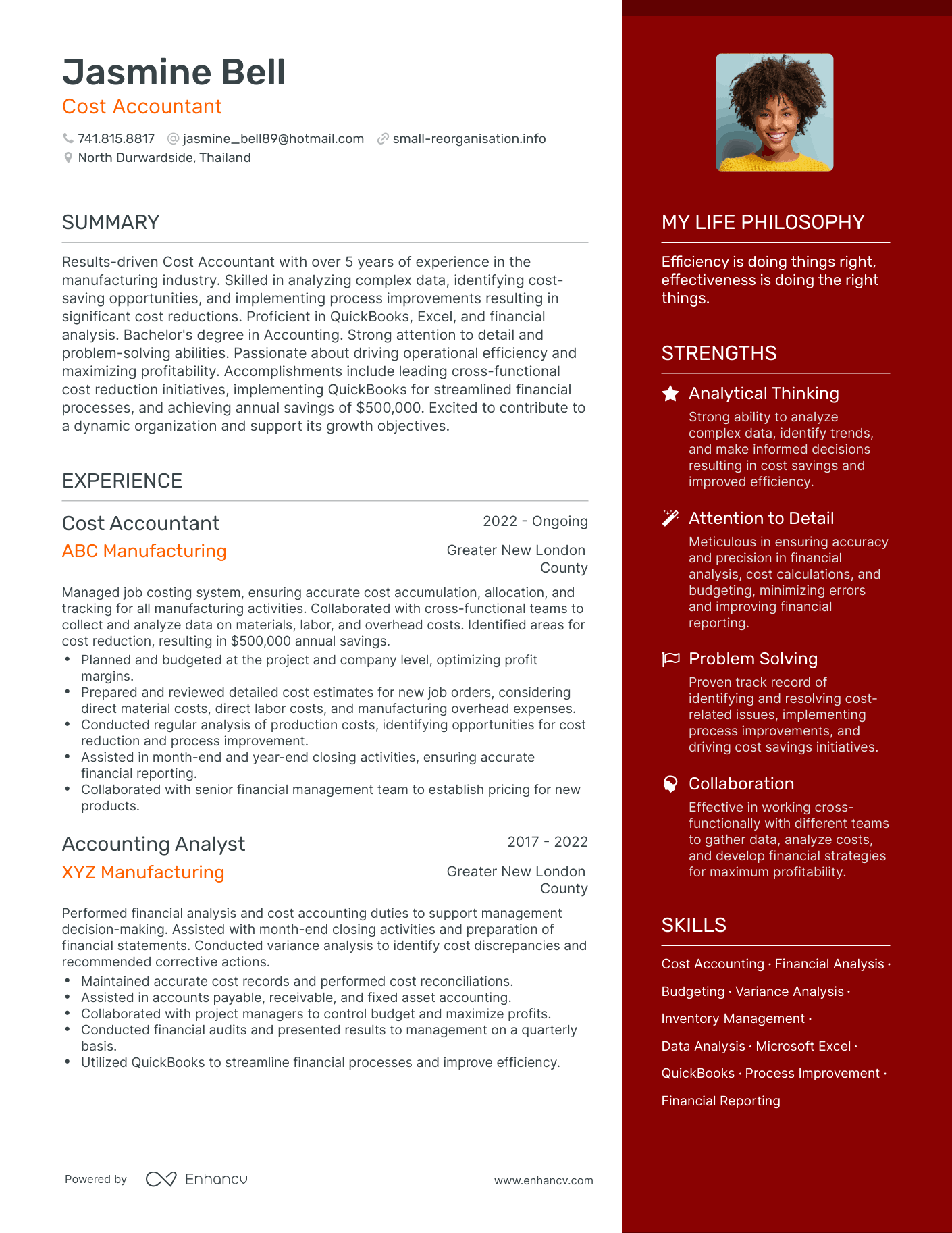 Modern Cost Accountant Resume Example