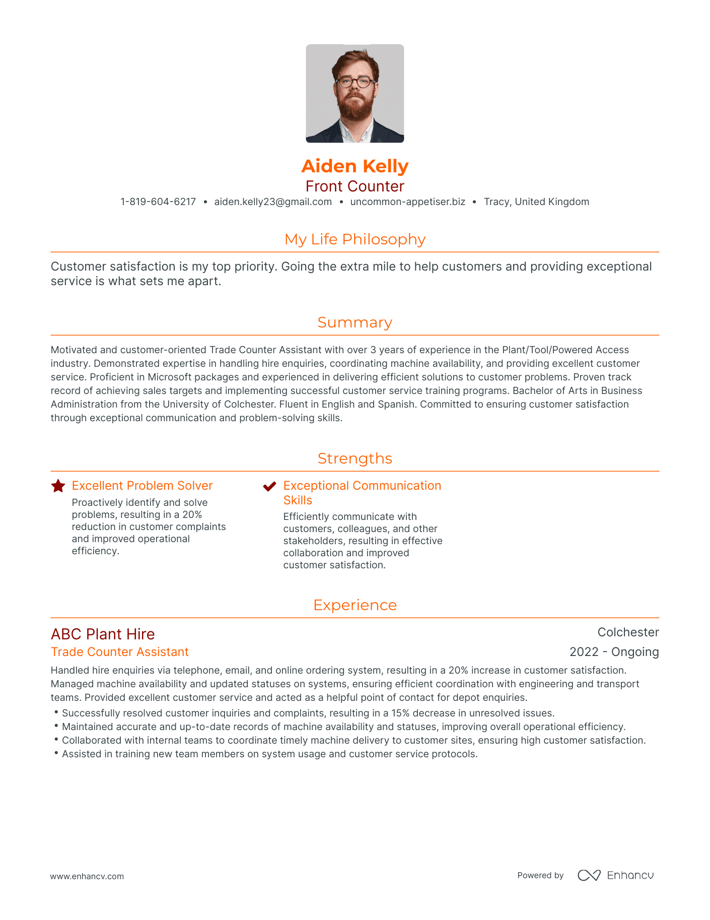 Modern Front Counter Resume Example