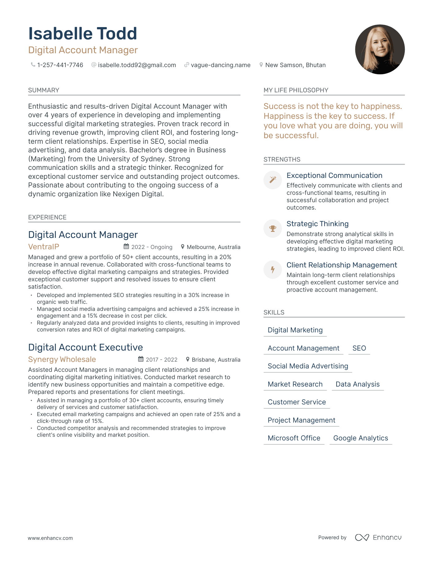 Modern Digital Account Manager Resume Example