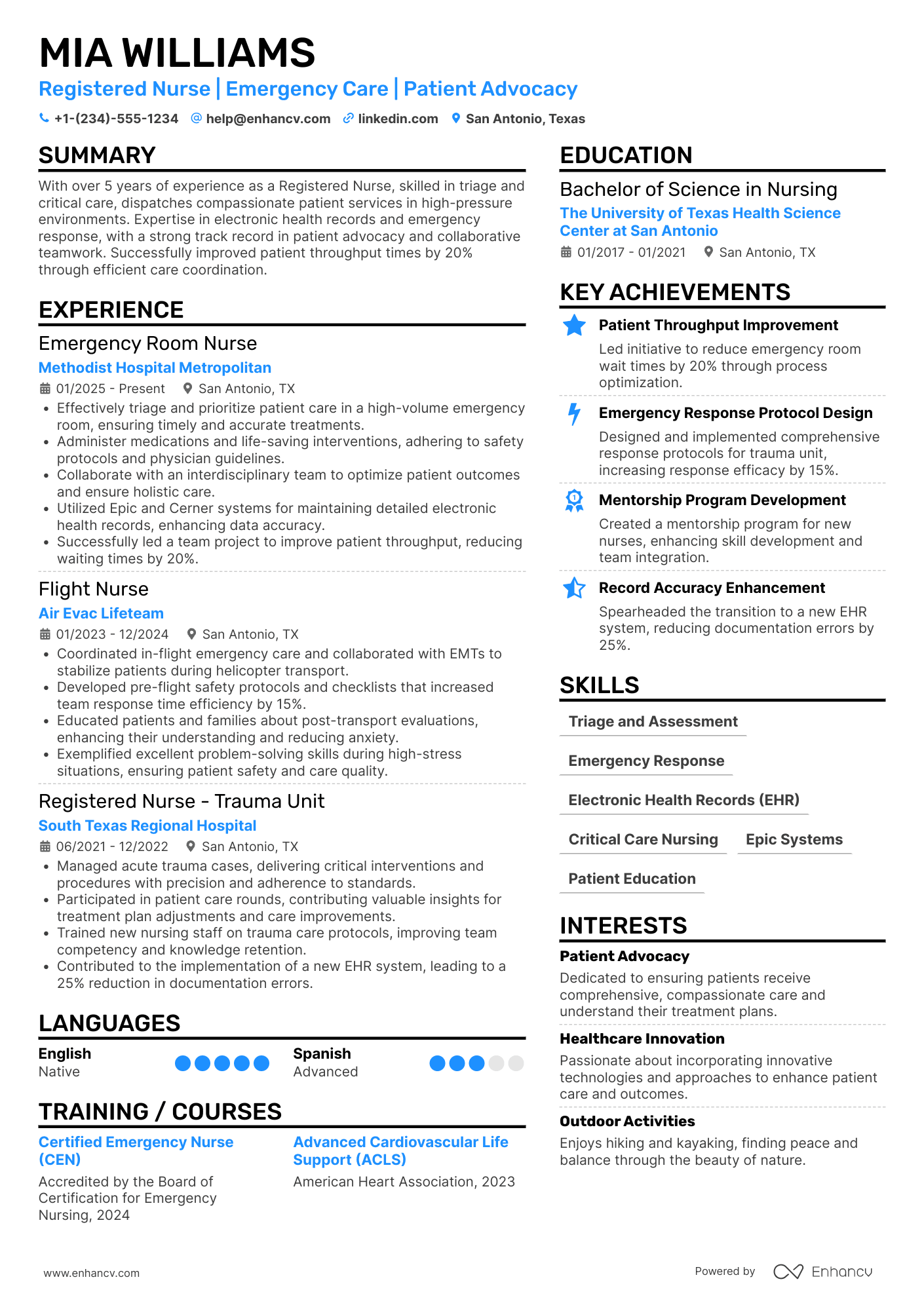 ER Nurse resume example
