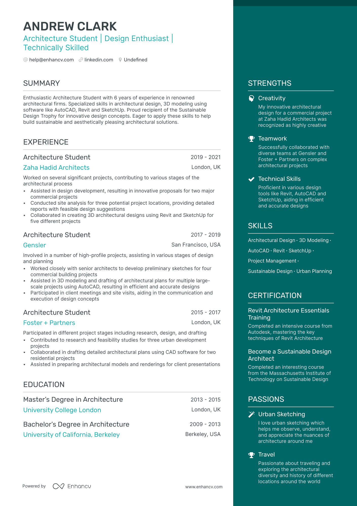 Architecture Student resume example