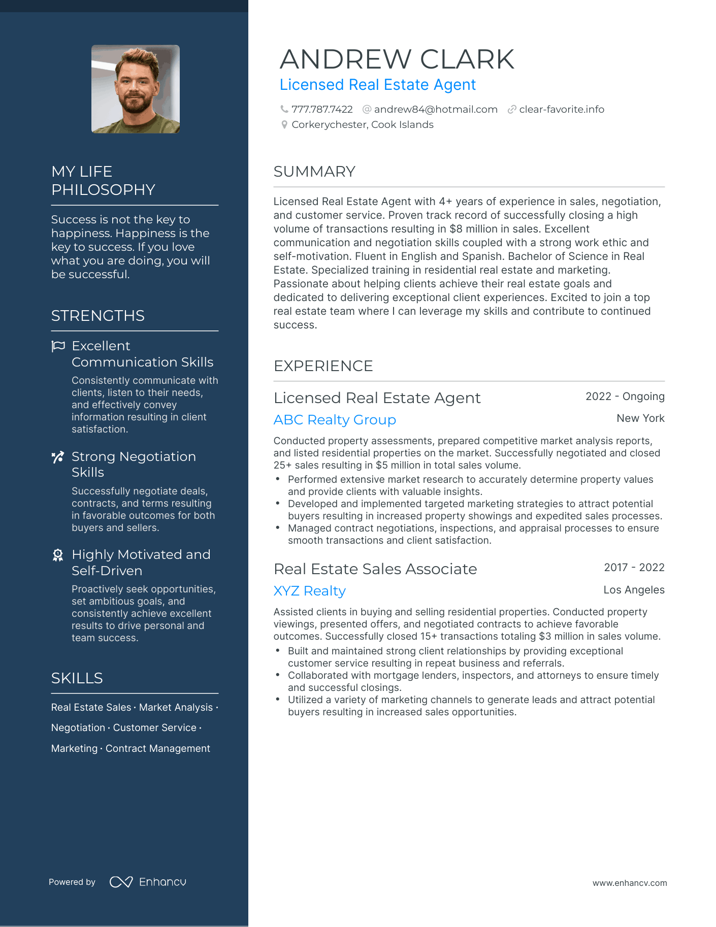 Licensed Real Estate Agent resume example