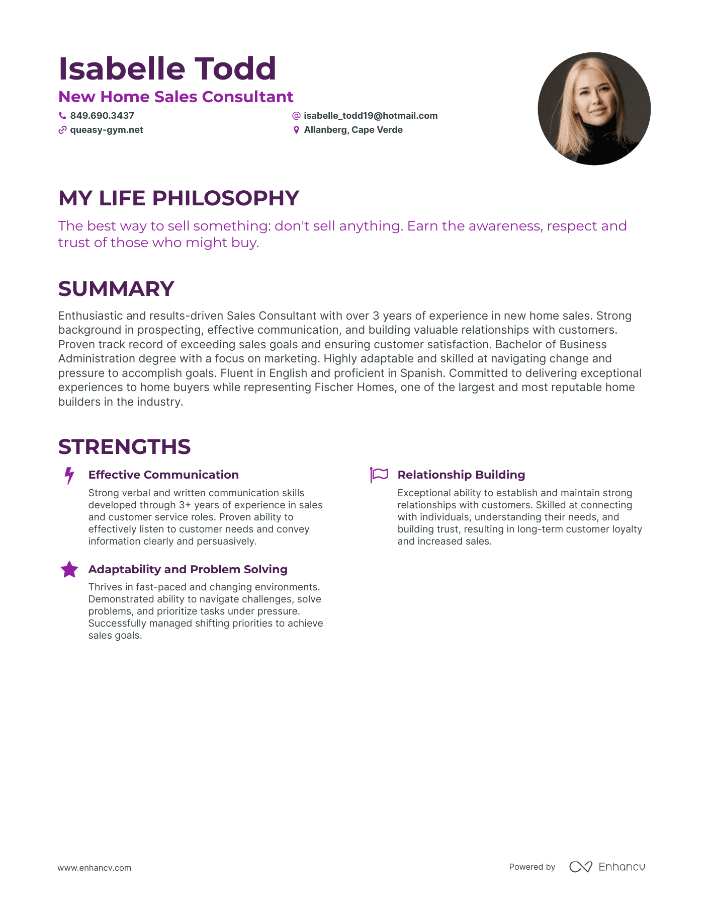 Creative New Home Sales Consultant Resume Example