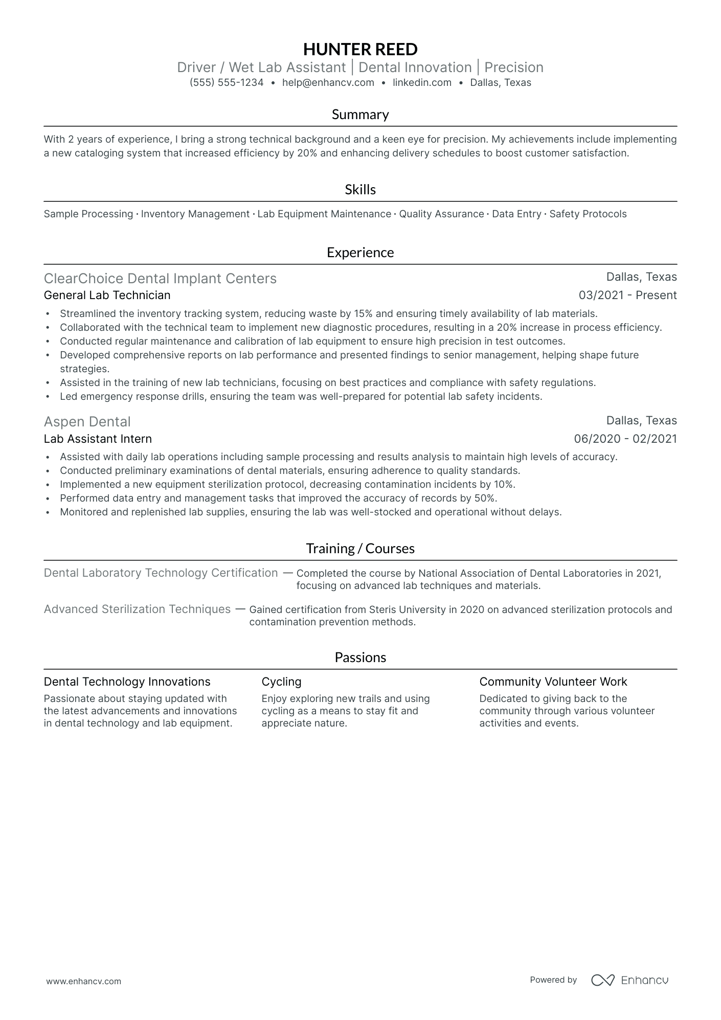 Dental Lab Assistant resume example