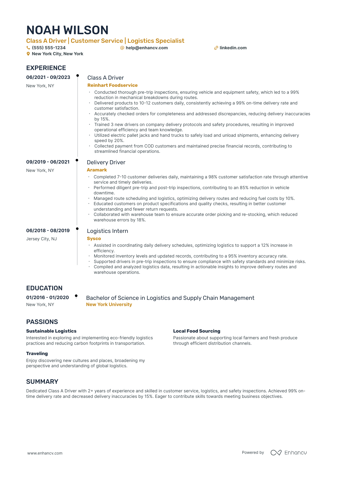 Local Delivery Driver resume example