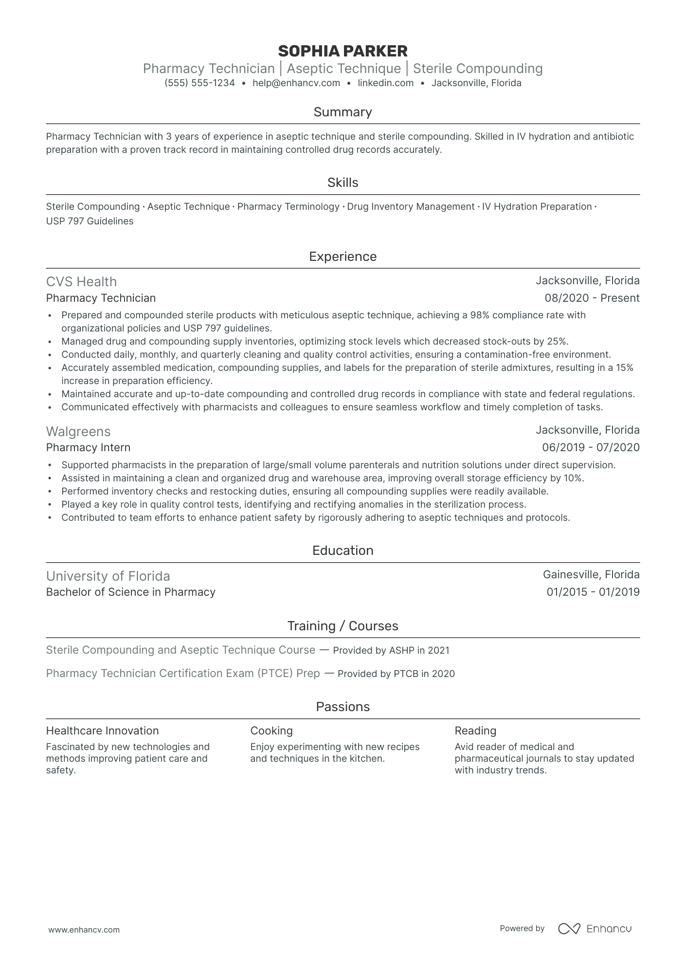 IV Compounding Pharmacy Tech resume example