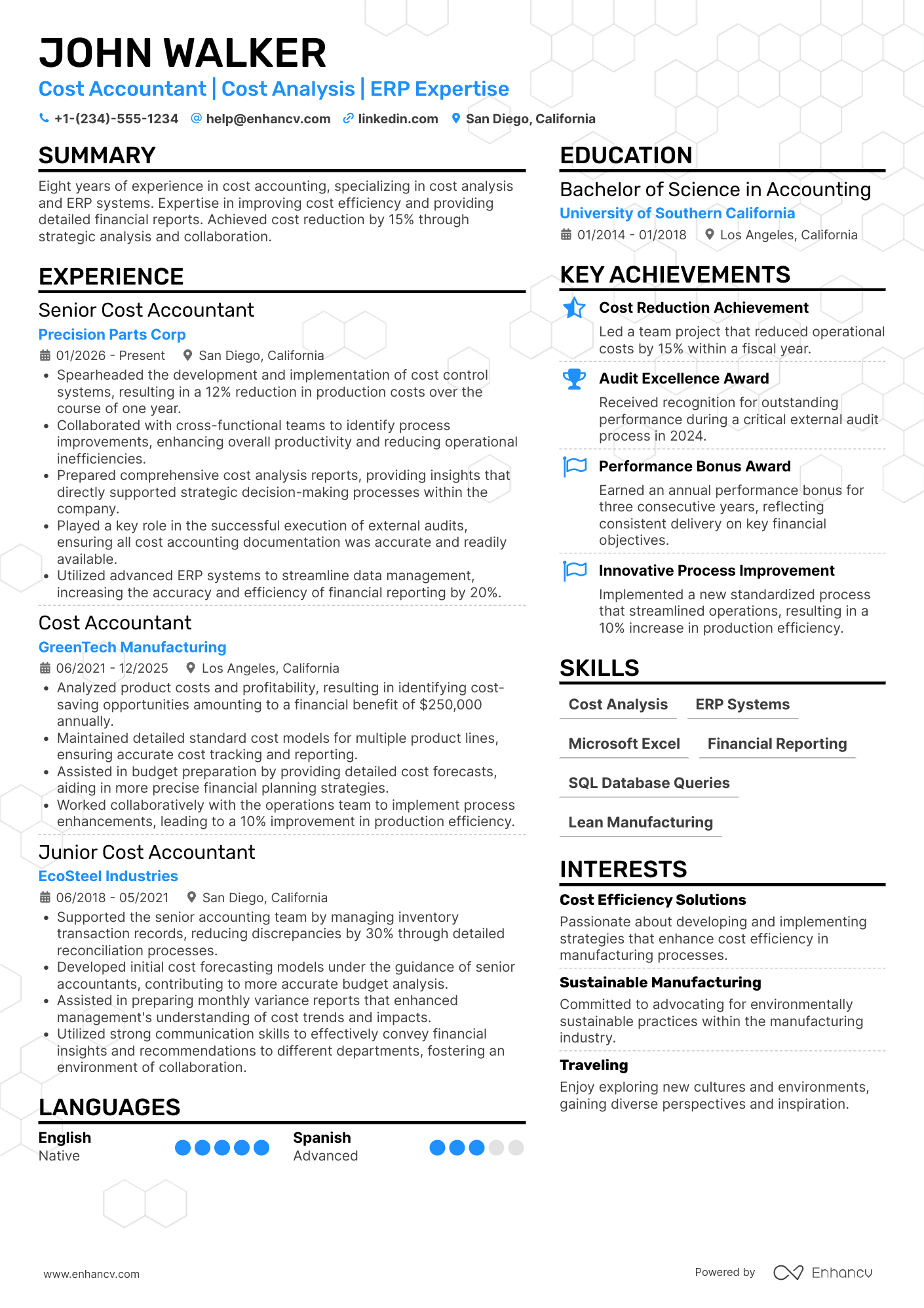 Cost Accounting resume example