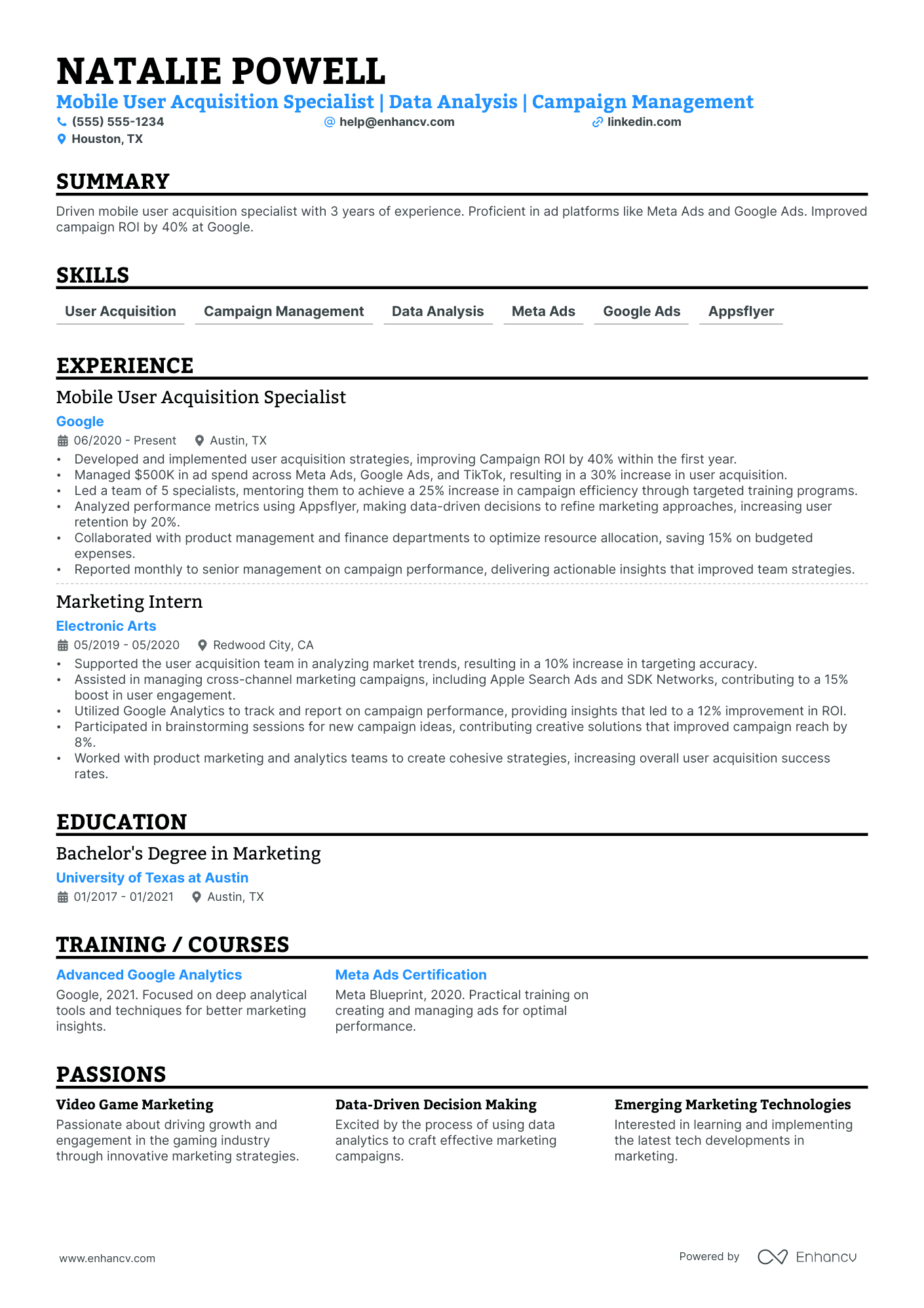 Mobile Game Developer resume example