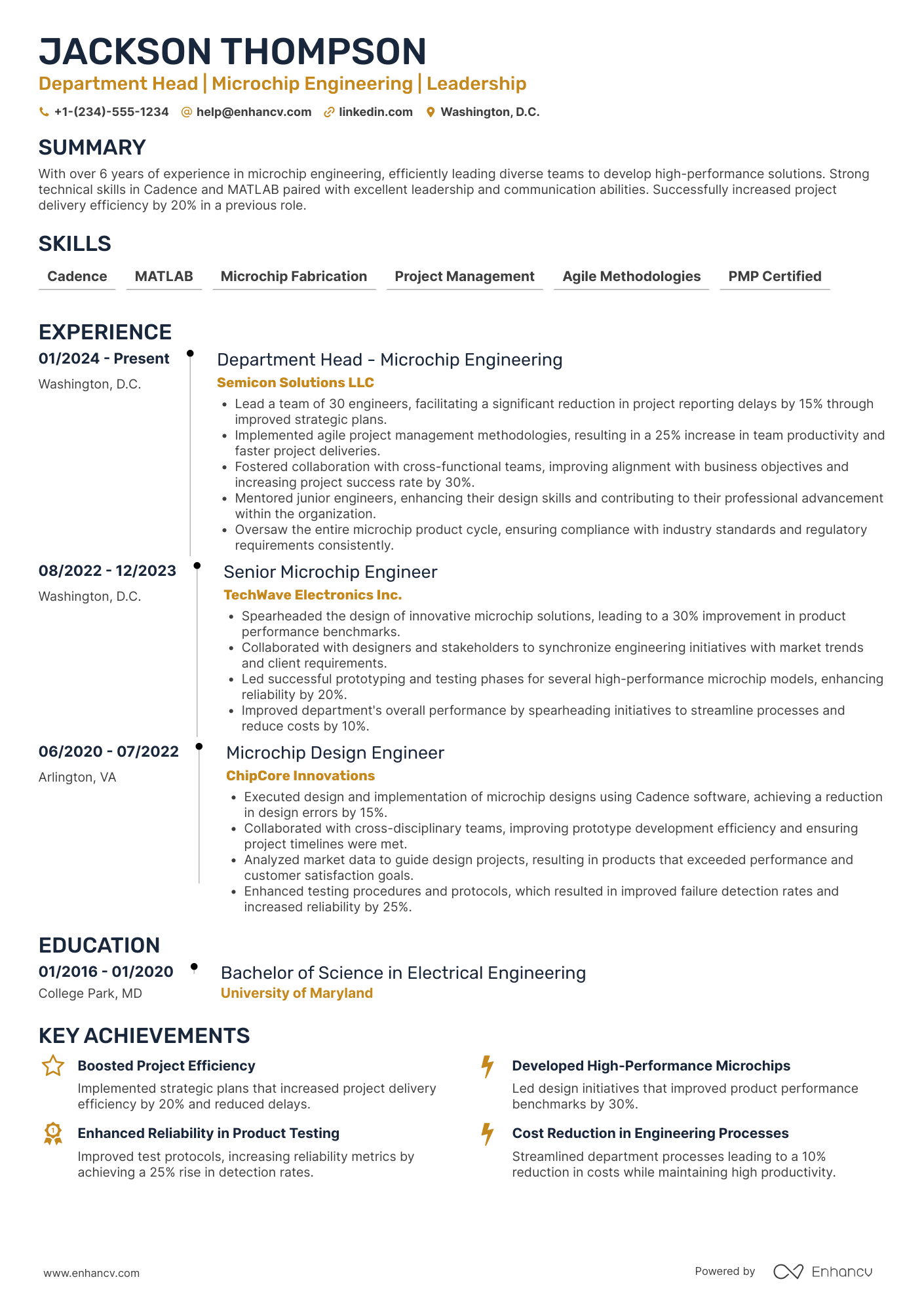 Department Head resume example