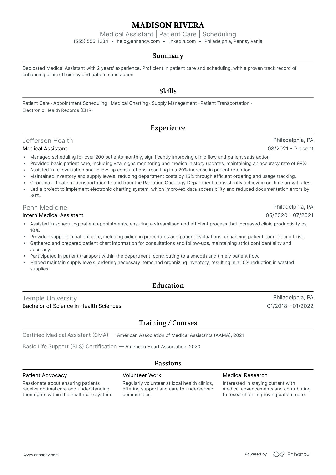 Emergency Medical Assistant resume example