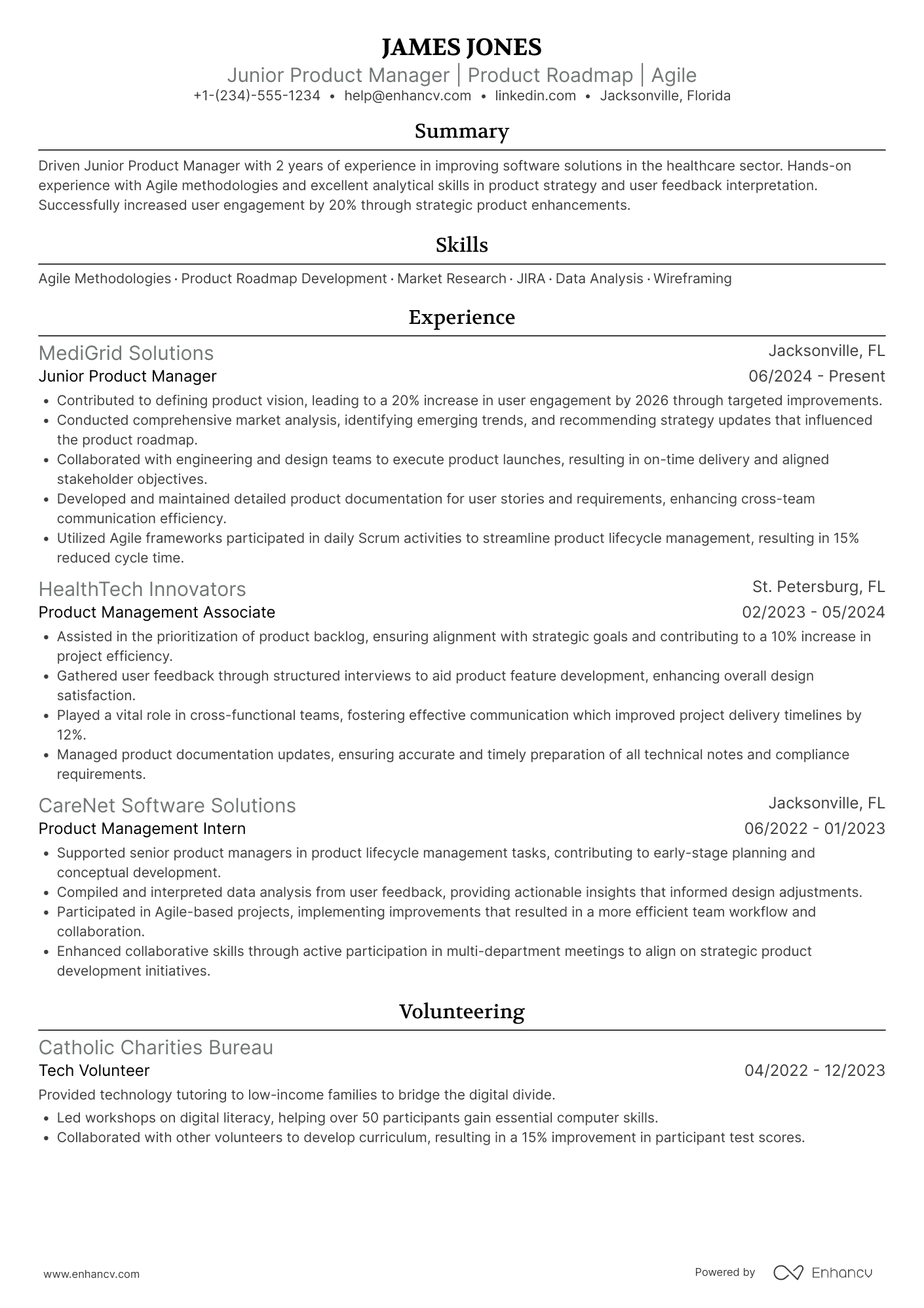 Junior Product Manager resume example