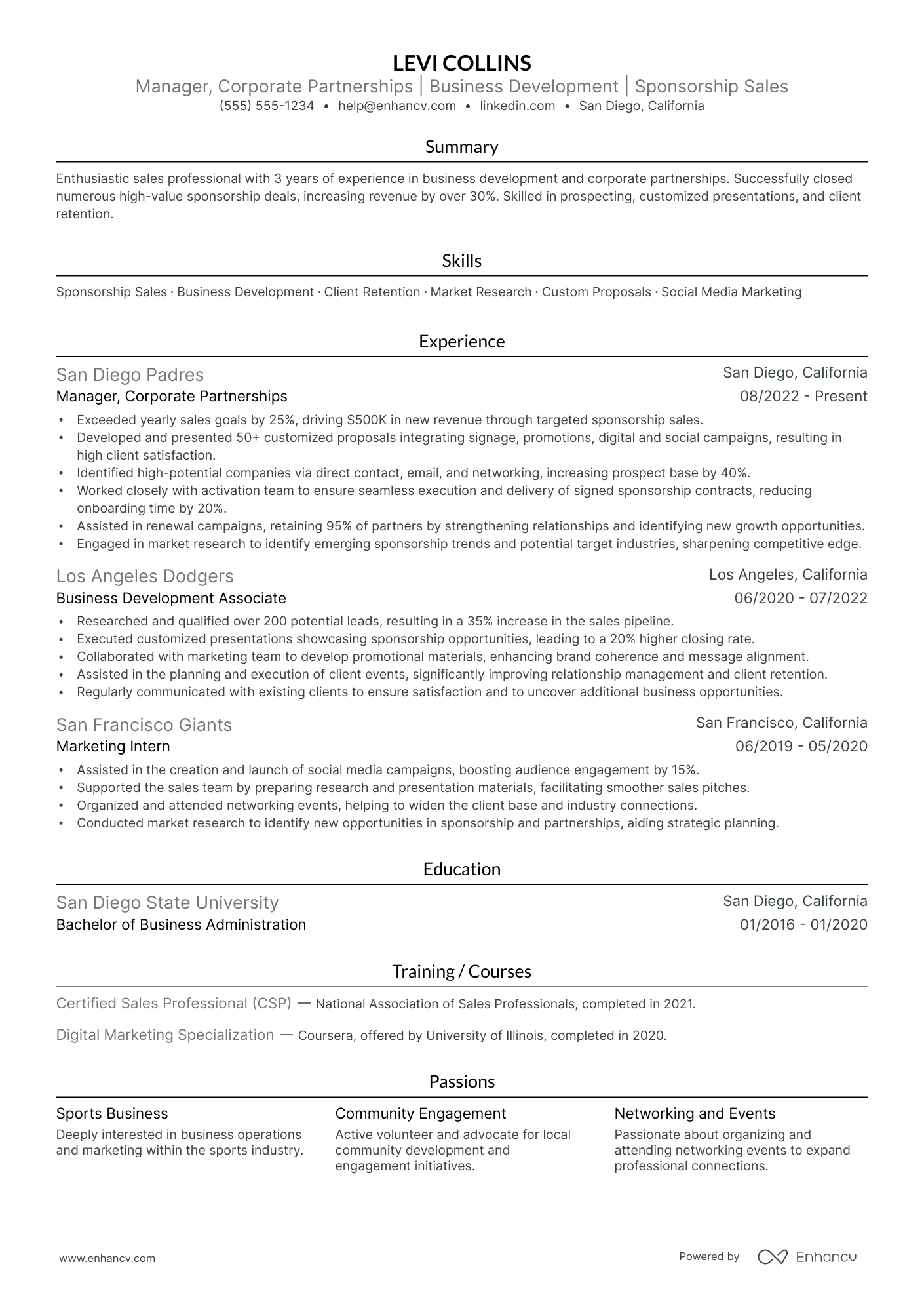 Corporate Sales Manager resume example