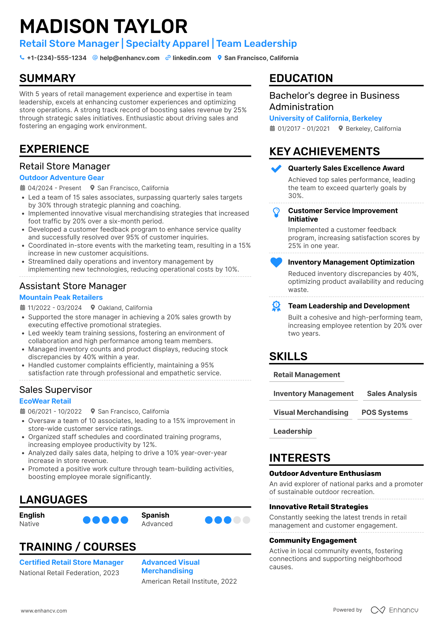 Retail resume example