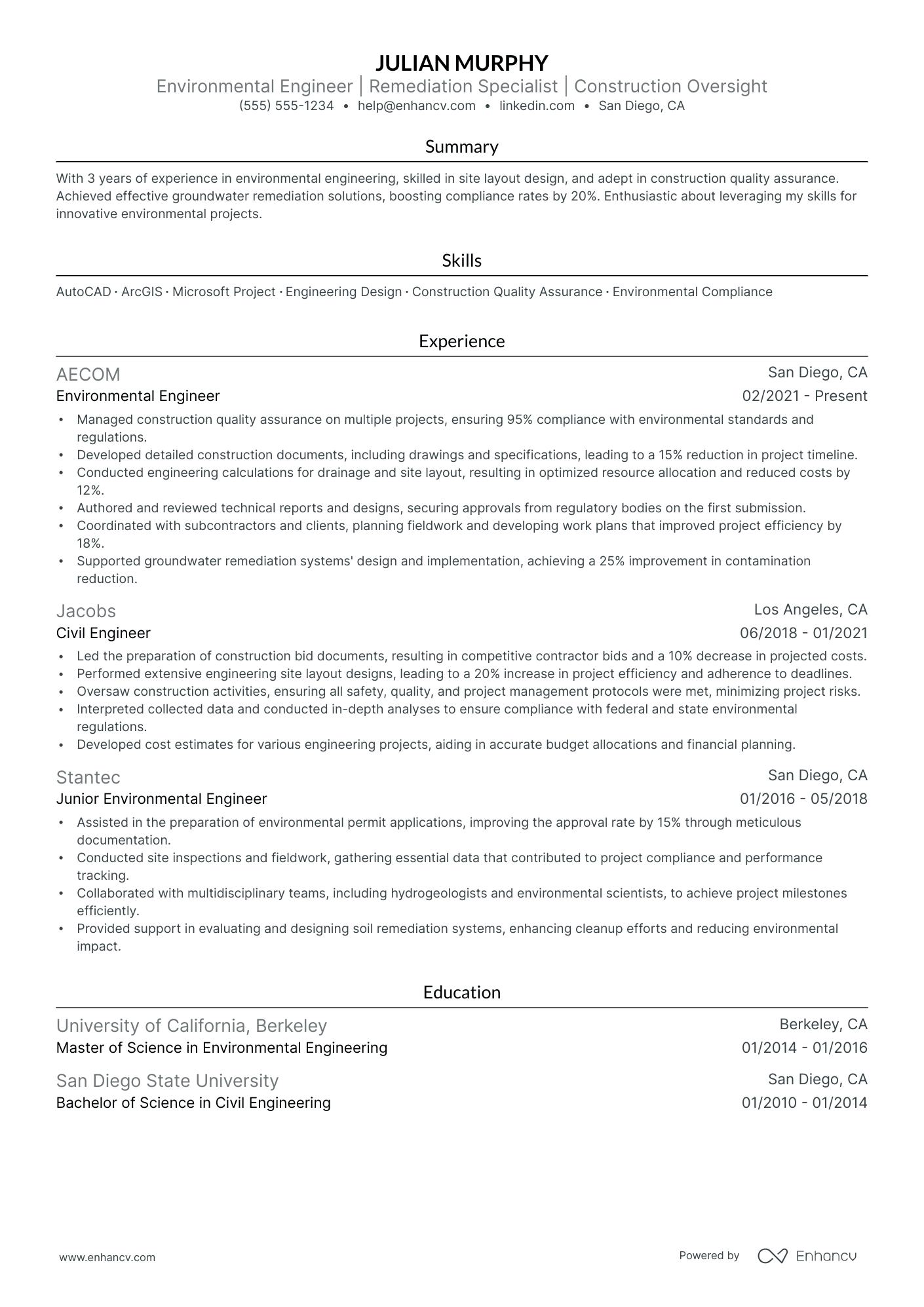 Junior Environmental Engineer Resume Example Resume Example