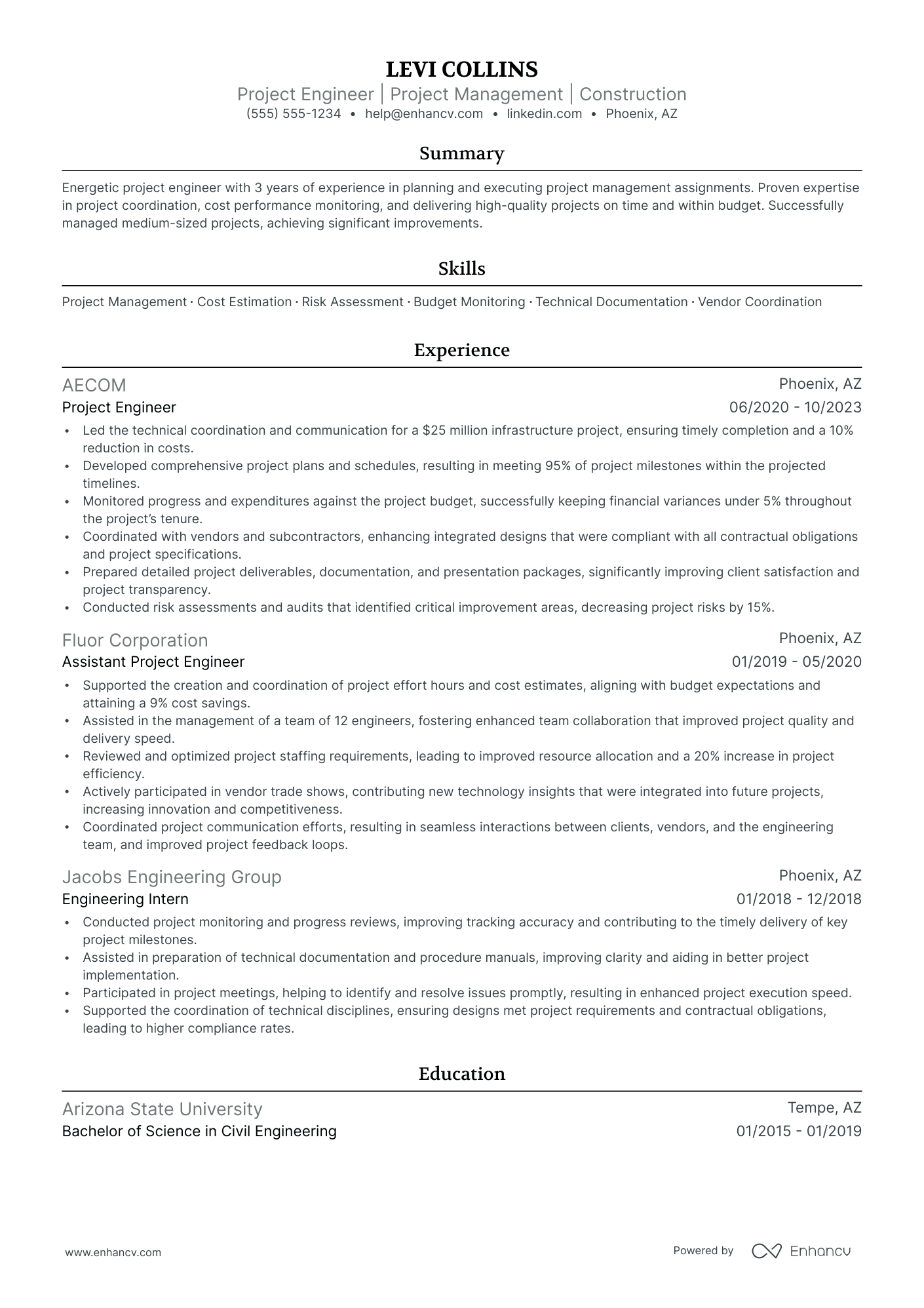 Infrastructure Project Engineer resume example