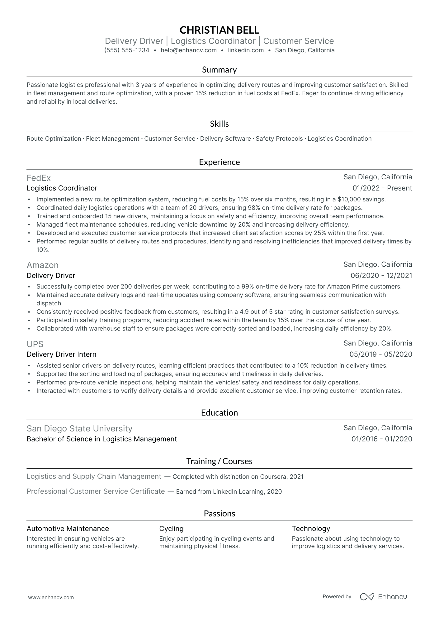 Delivery Driver resume example