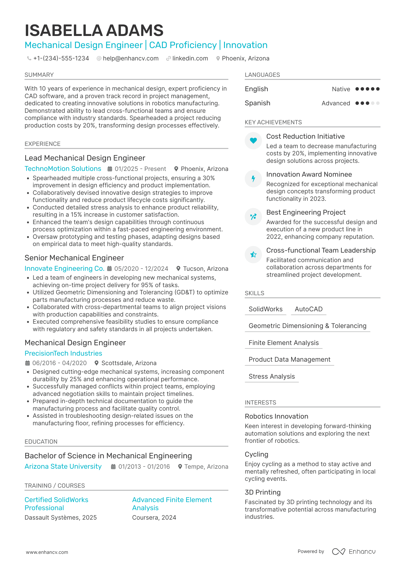 Mechanical Design Engineer resume example
