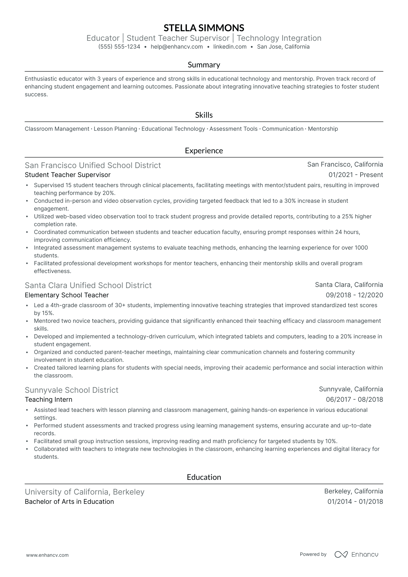 University Teacher resume example