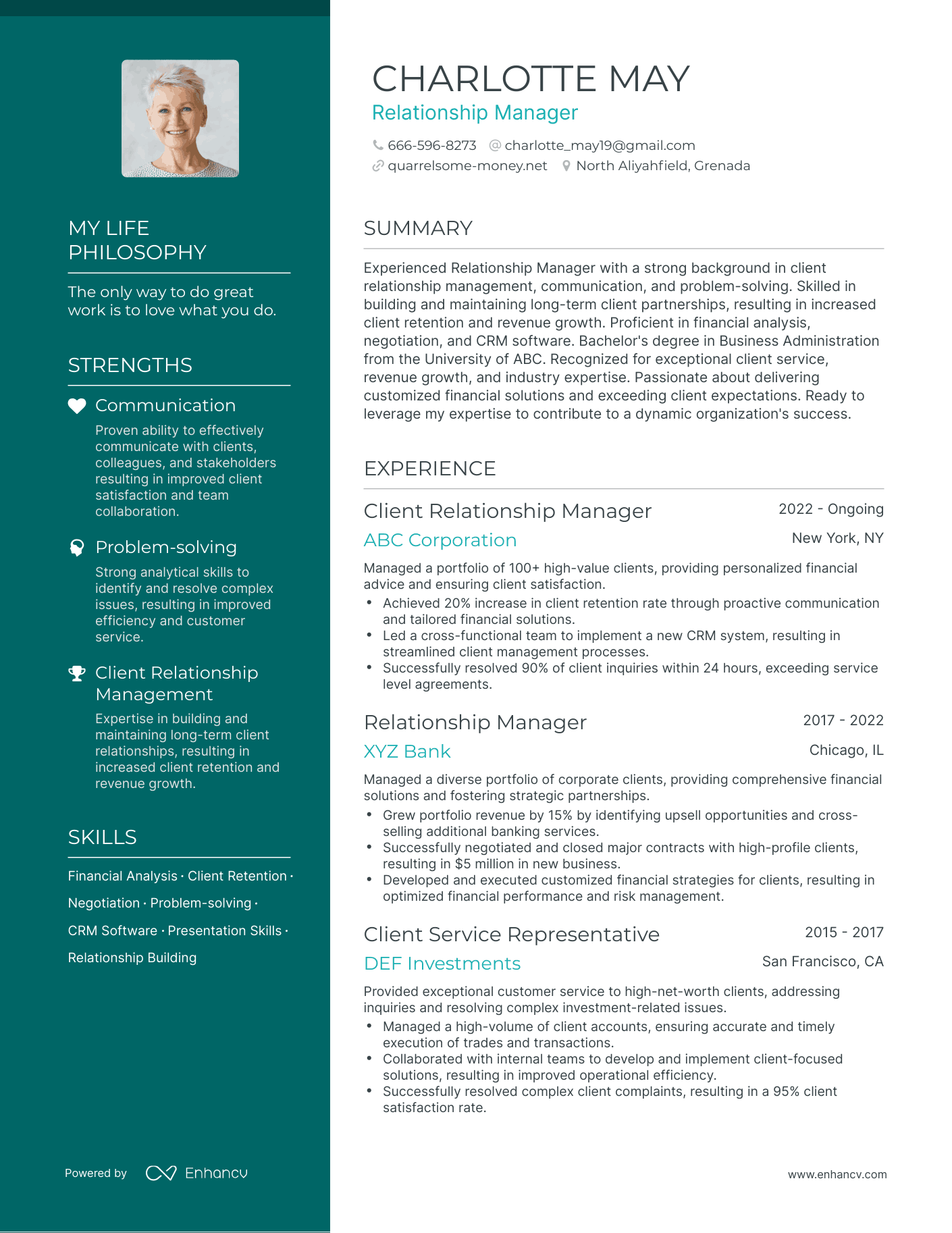 Creative Relationship Manager Resume Example