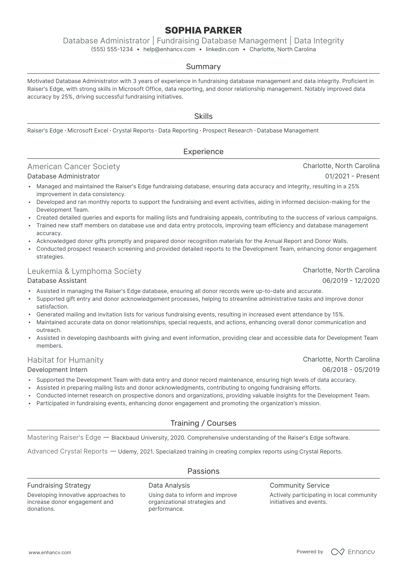 Database Administrator resume example