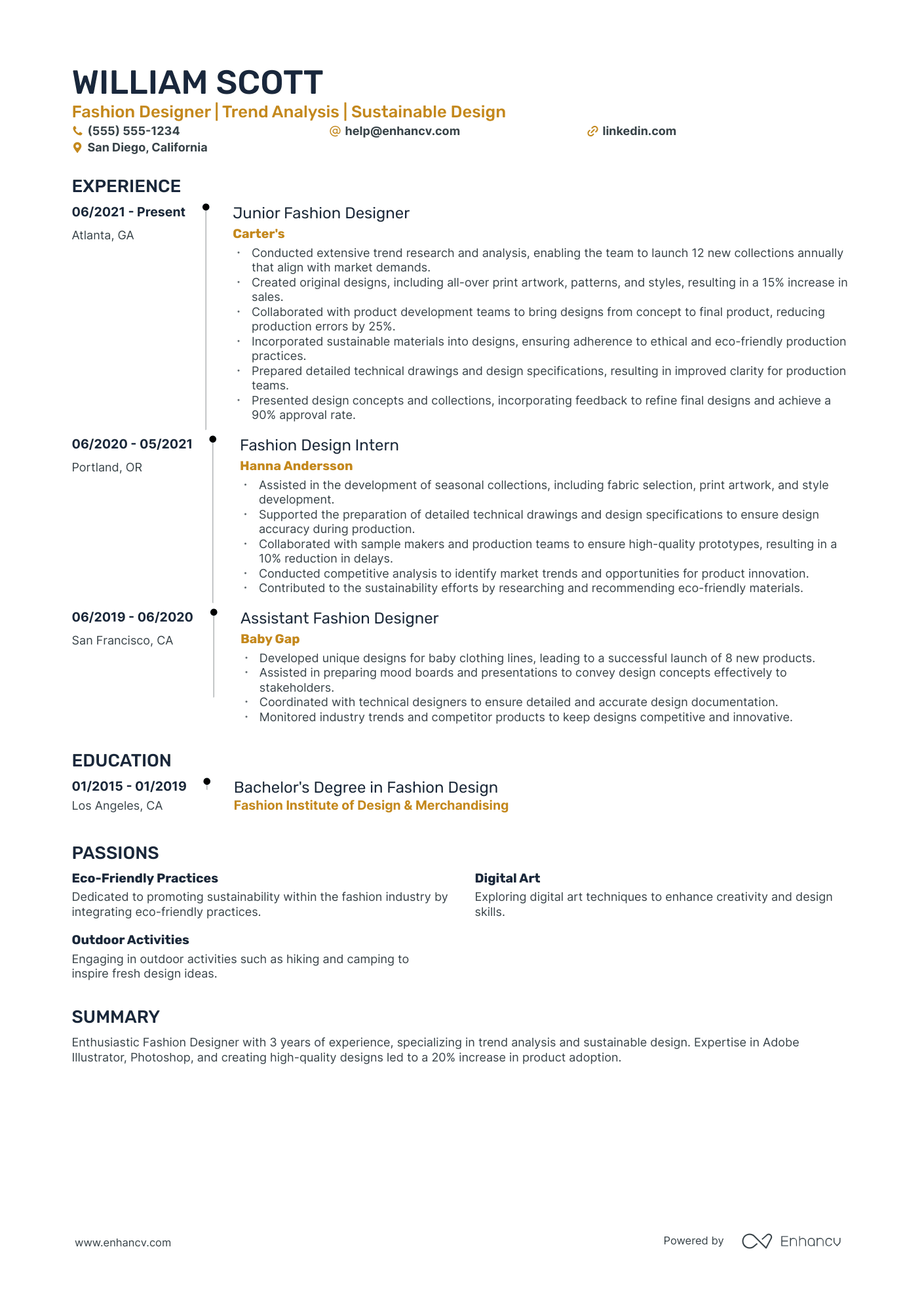 Children's Wear Fashion Designer resume example