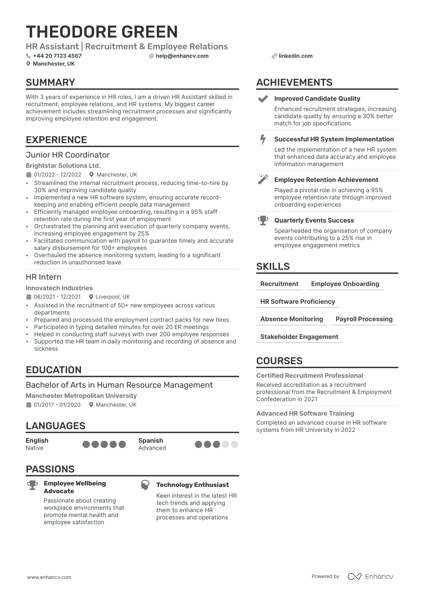 HR Assistant cv example