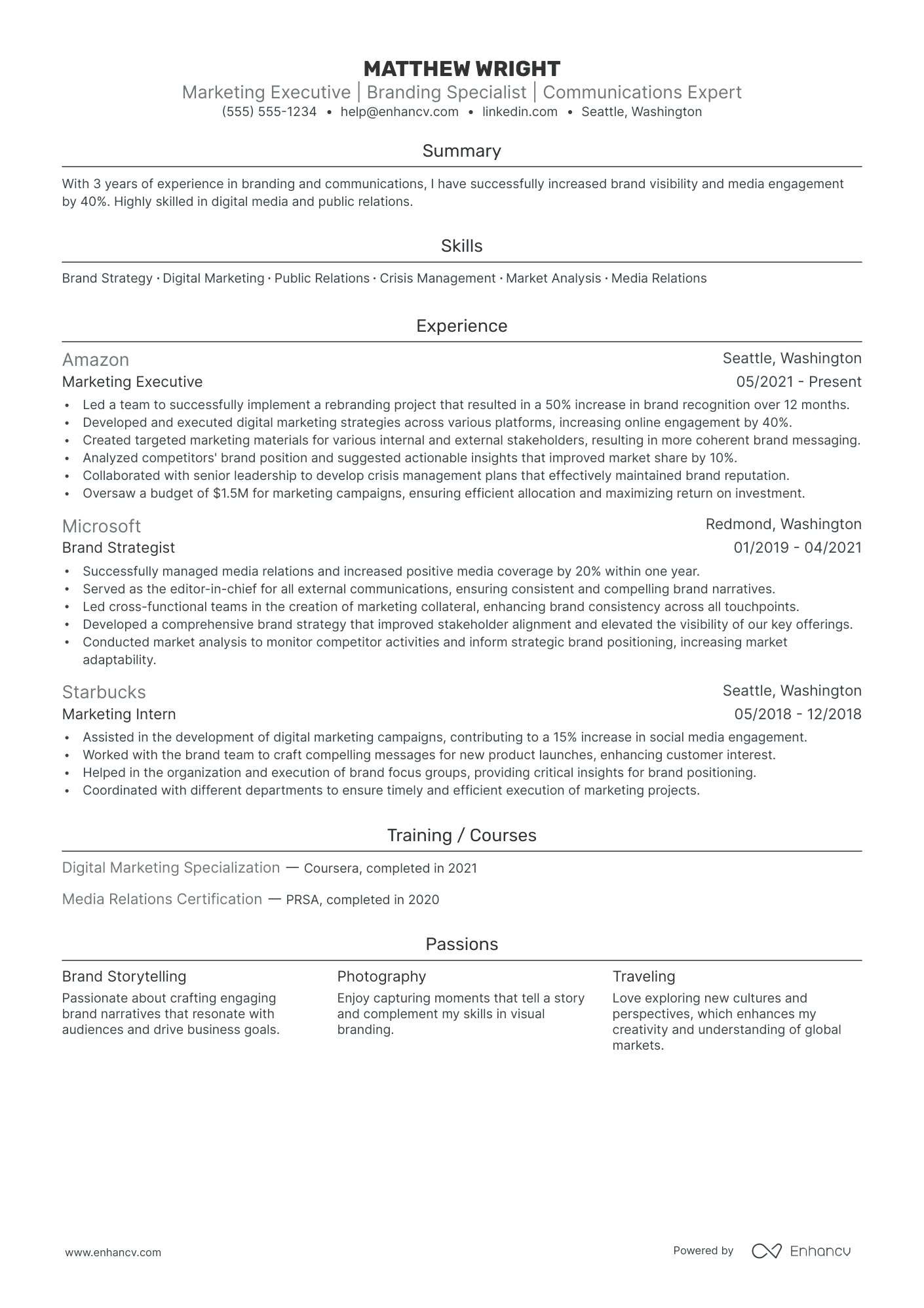 Public Relations Executive resume example