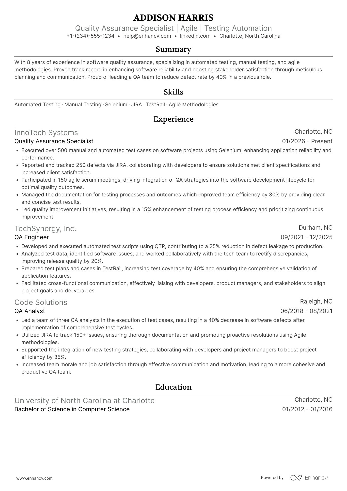 Quality Assurance Associate resume example