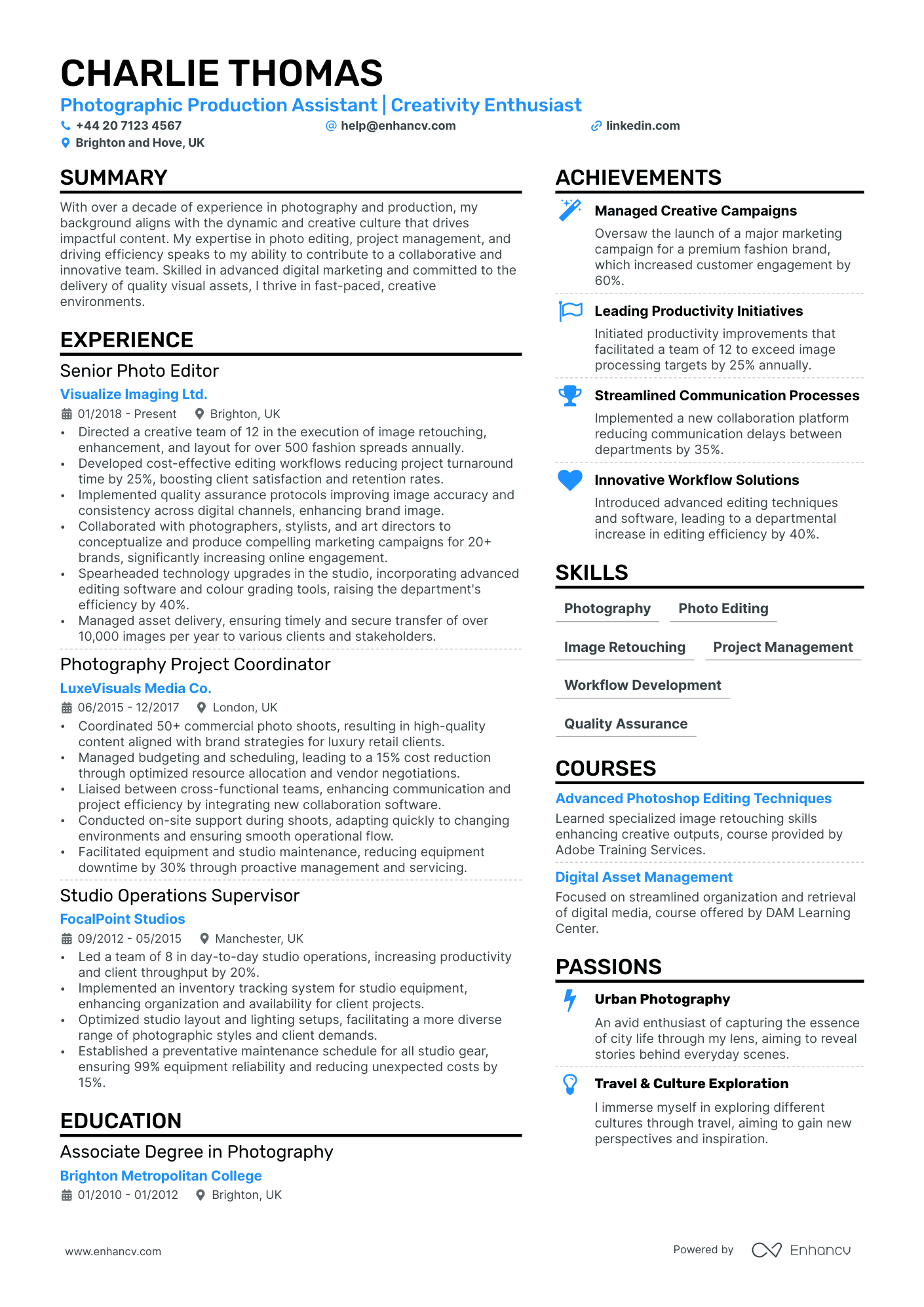 Production Assistant cv example