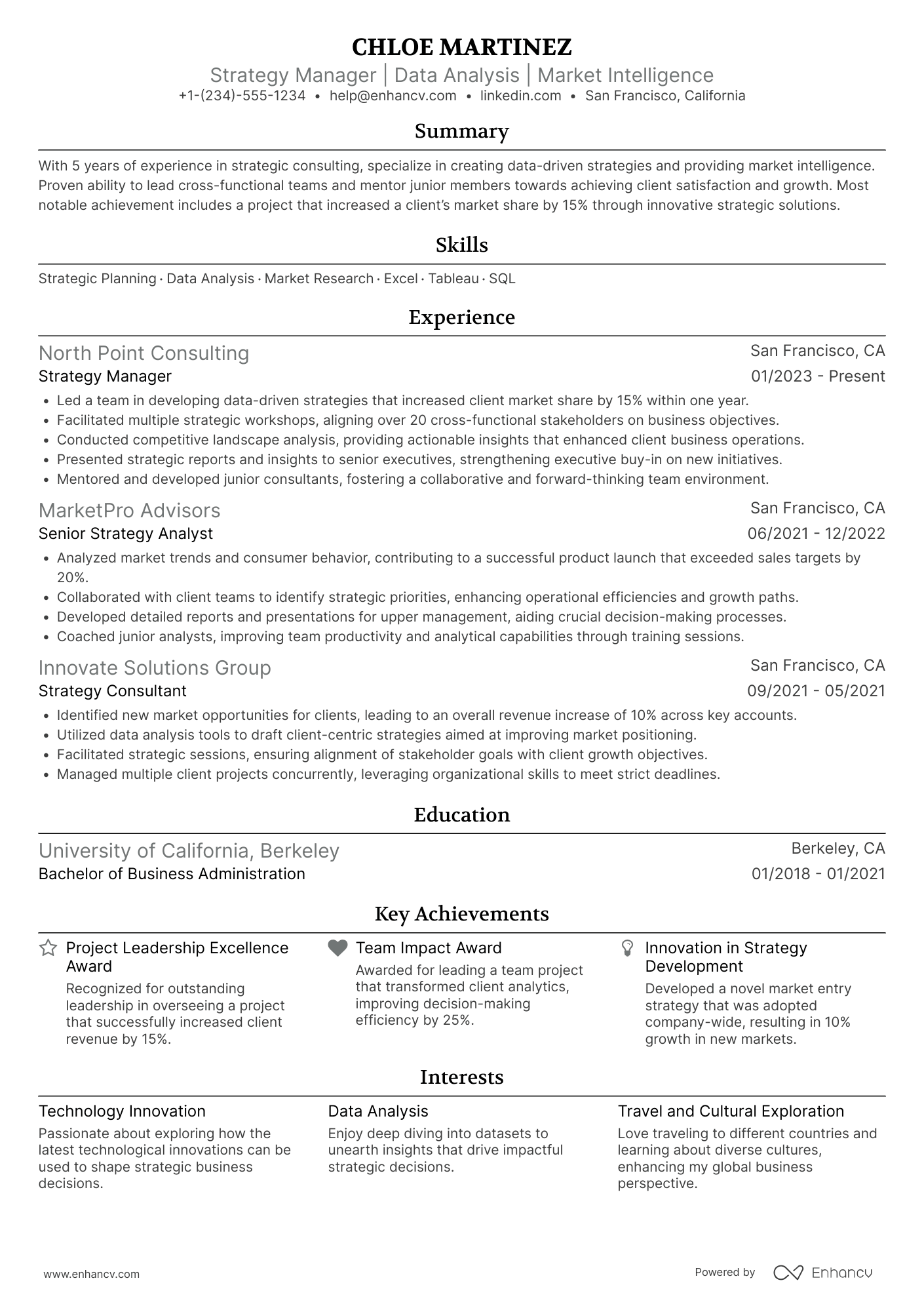 Strategy Manager resume example