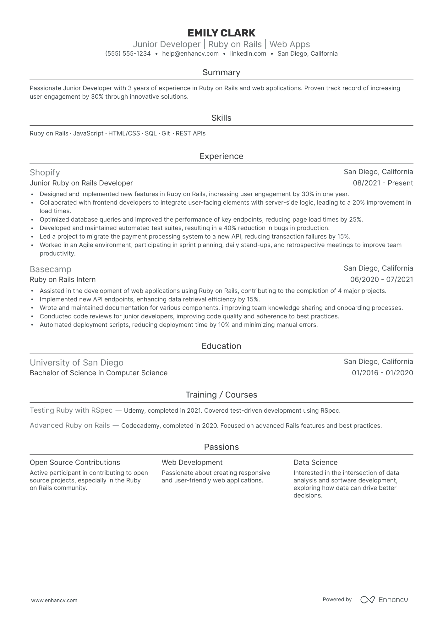 Senior Ruby on Rails Developer Resume Example Resume Example