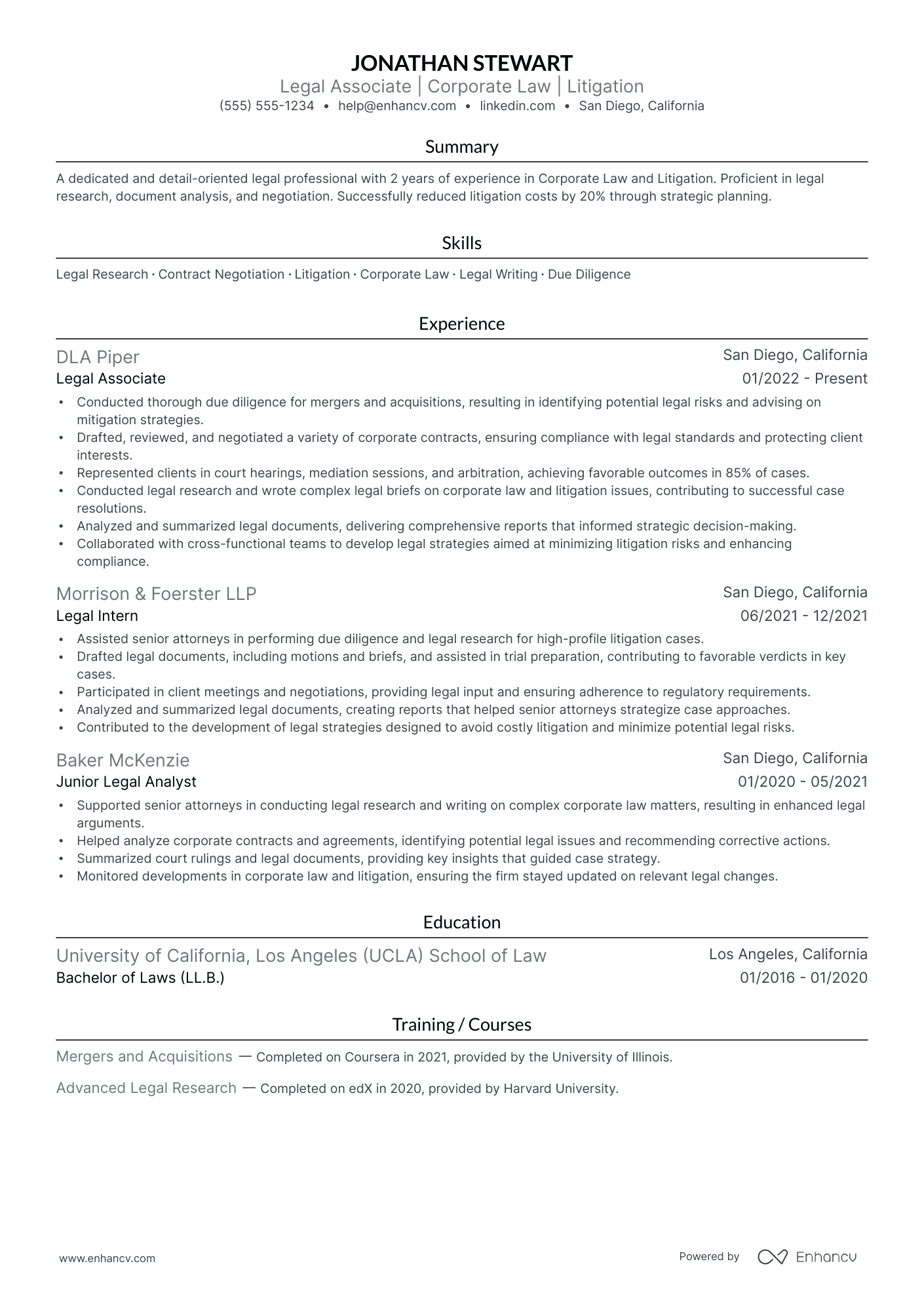 Corporate Tax Associate resume example