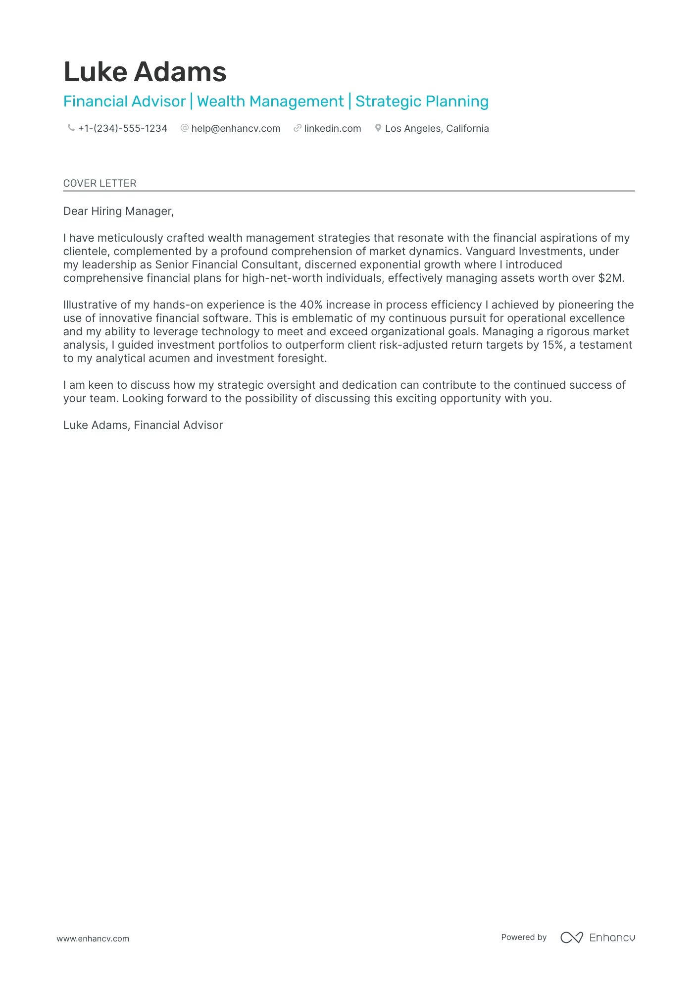 Financial Professional cover letter