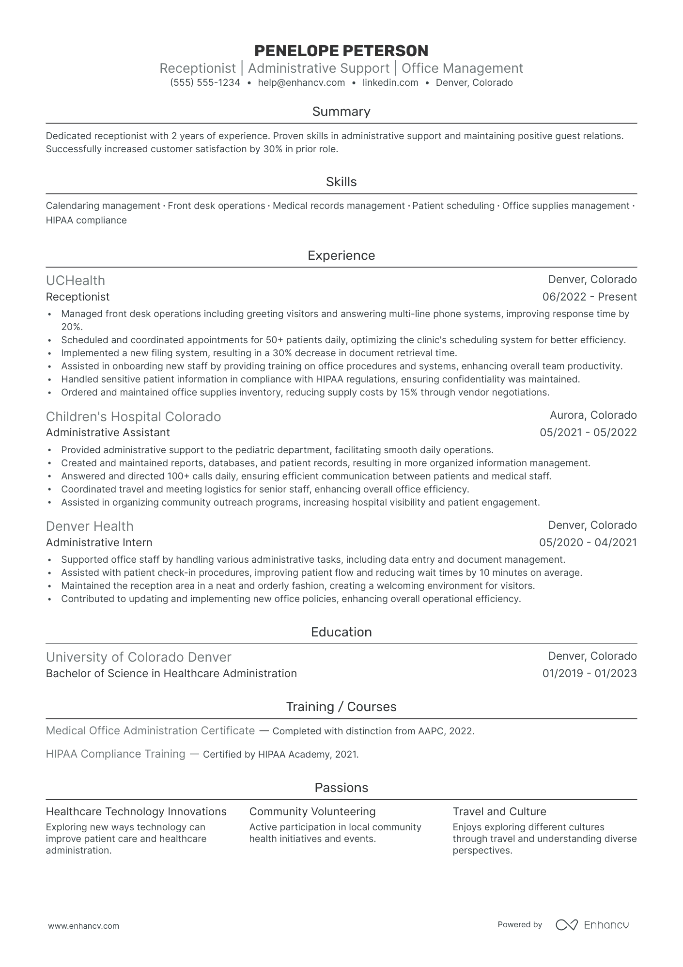 Temporary Receptionist resume example