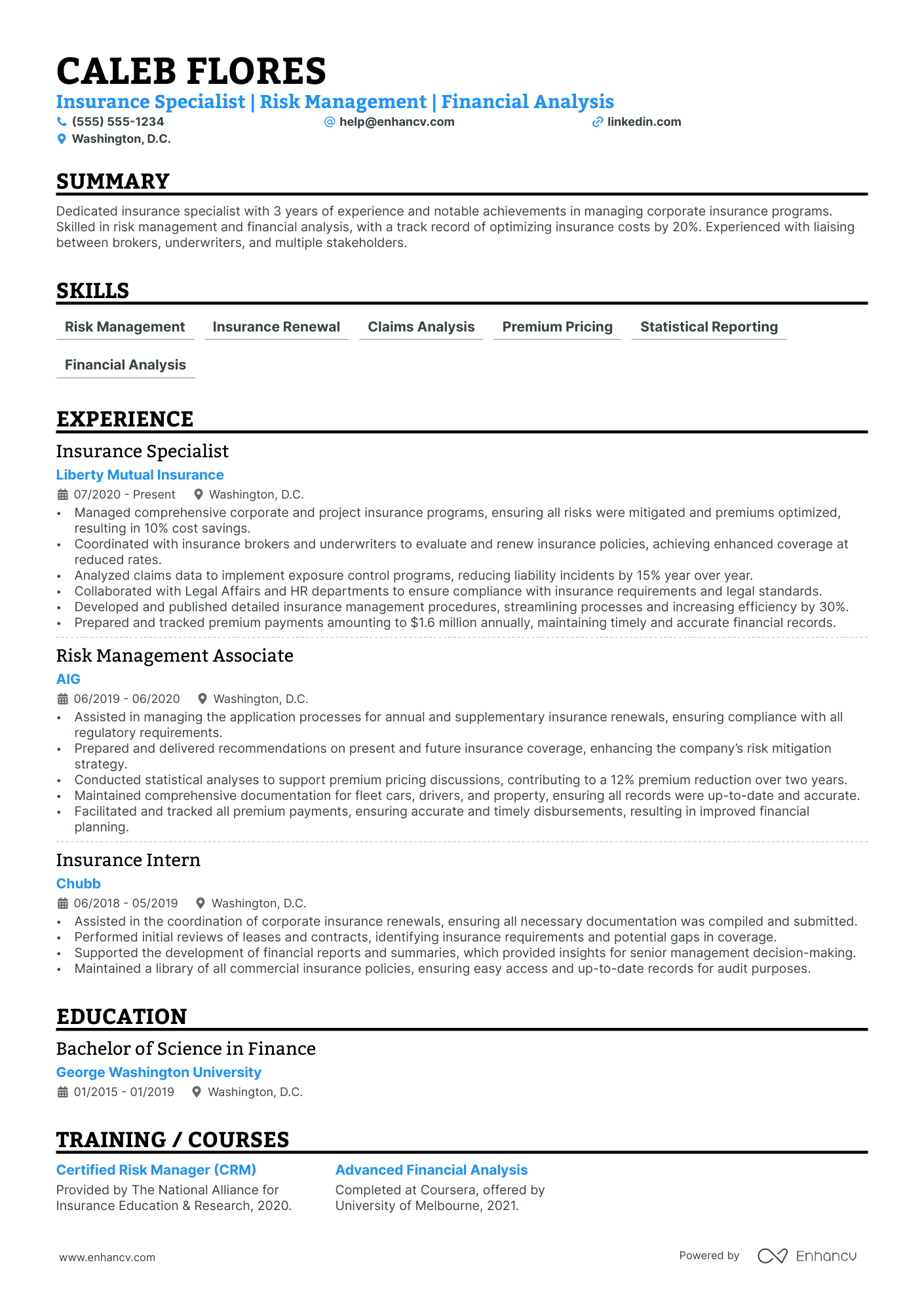 Corporate Insurance Agent resume example