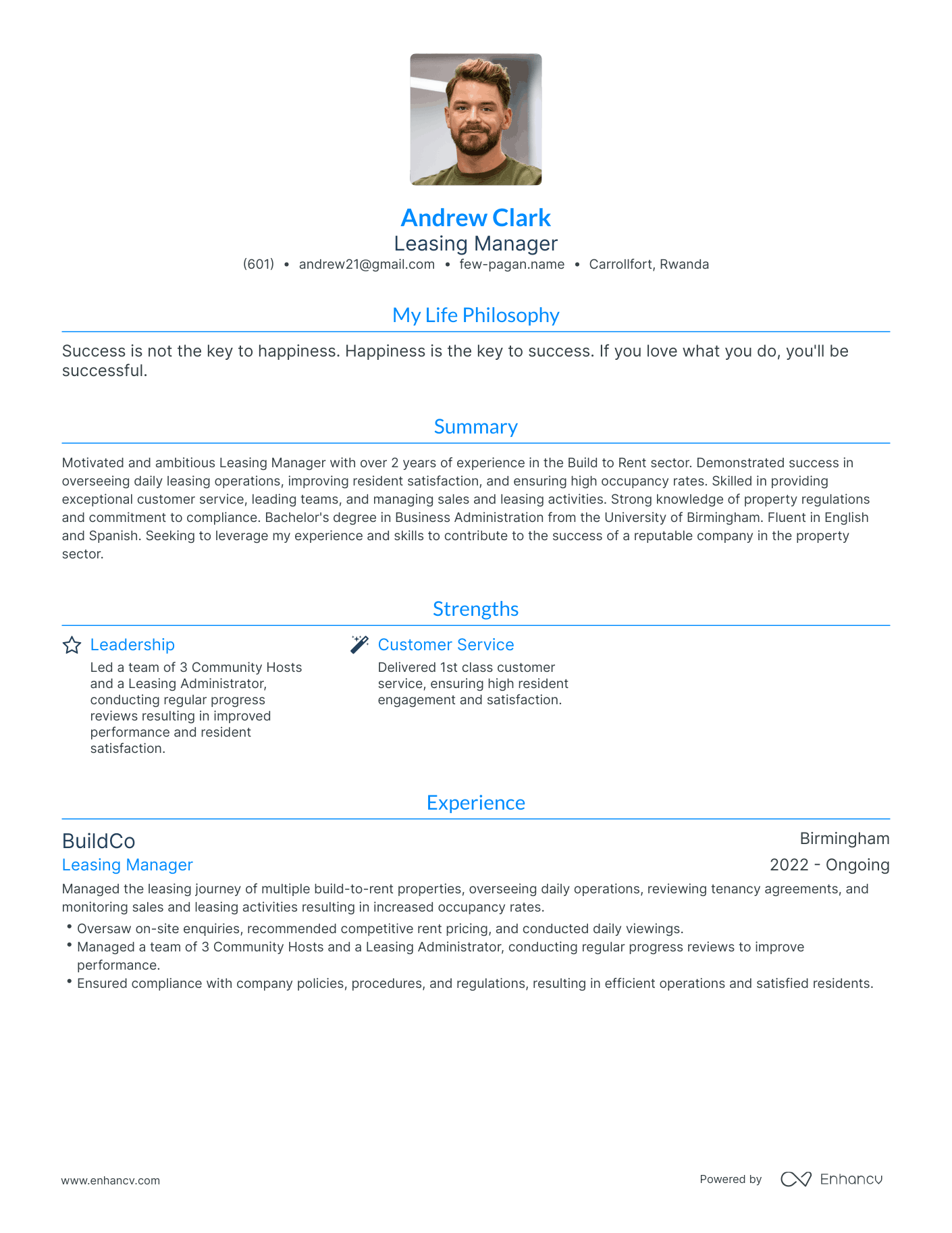 Modern Leasing Manager Resume Example